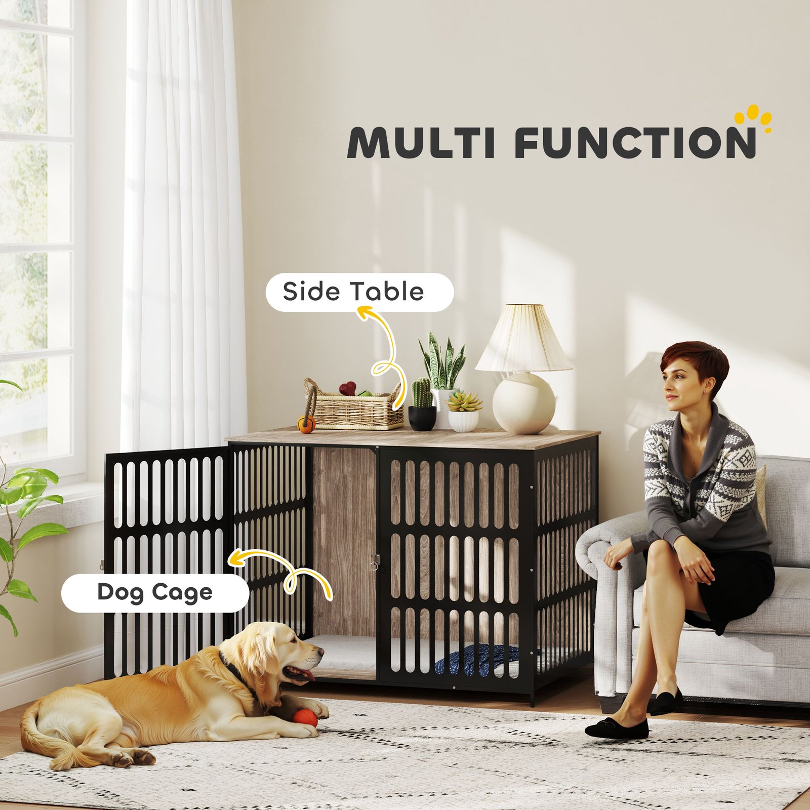 Dog Crate Furniture with Anti-Chew Resistant Mesh, Anti-Escape Single Door, for Extra Large Dogs, 118 x 80 x 92 cm - Image 4