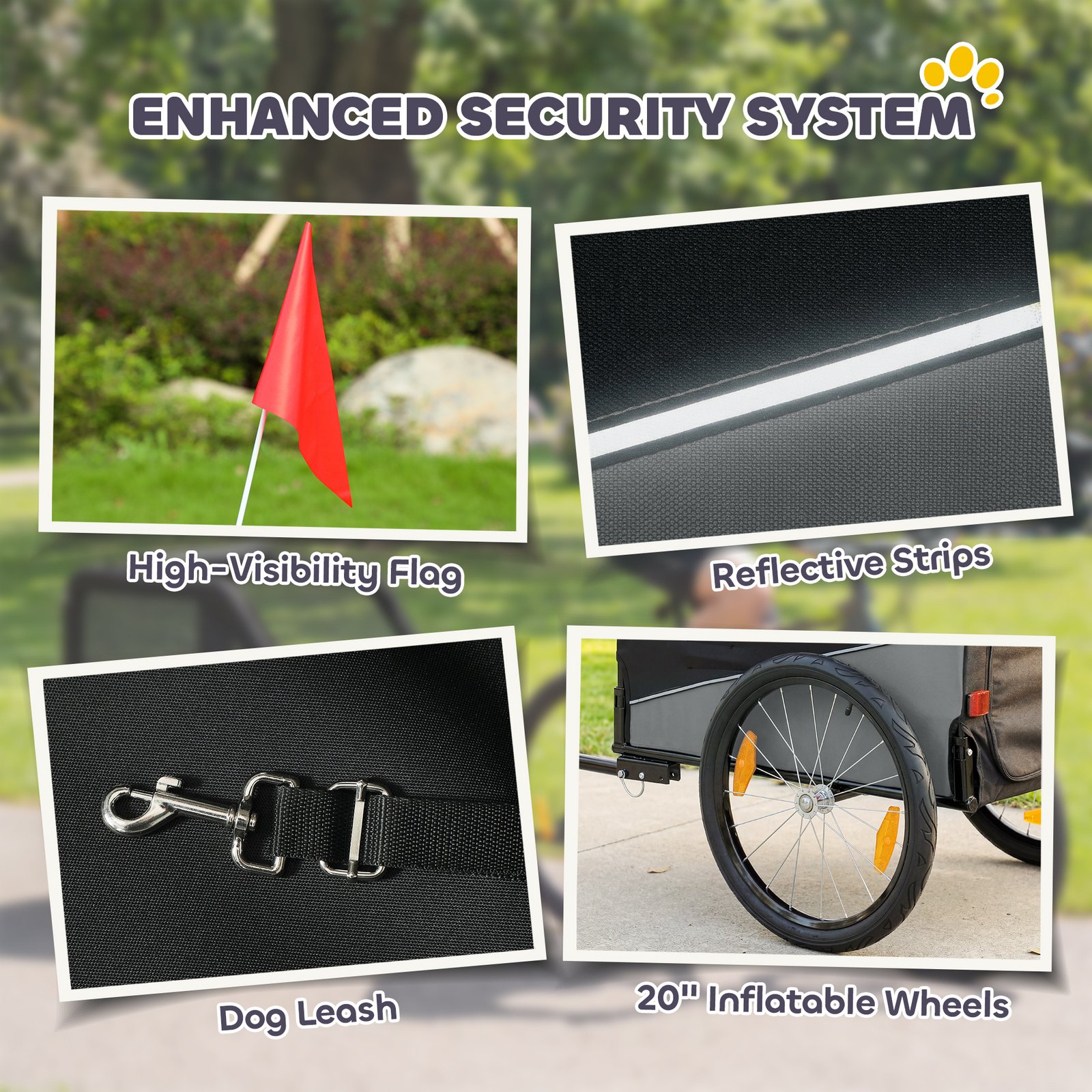 Dog Bike Trailer, Dog Cart Bicycle Carrier for Small and Medium Pets with 20" Inflatable Rubber Wheels, Grey