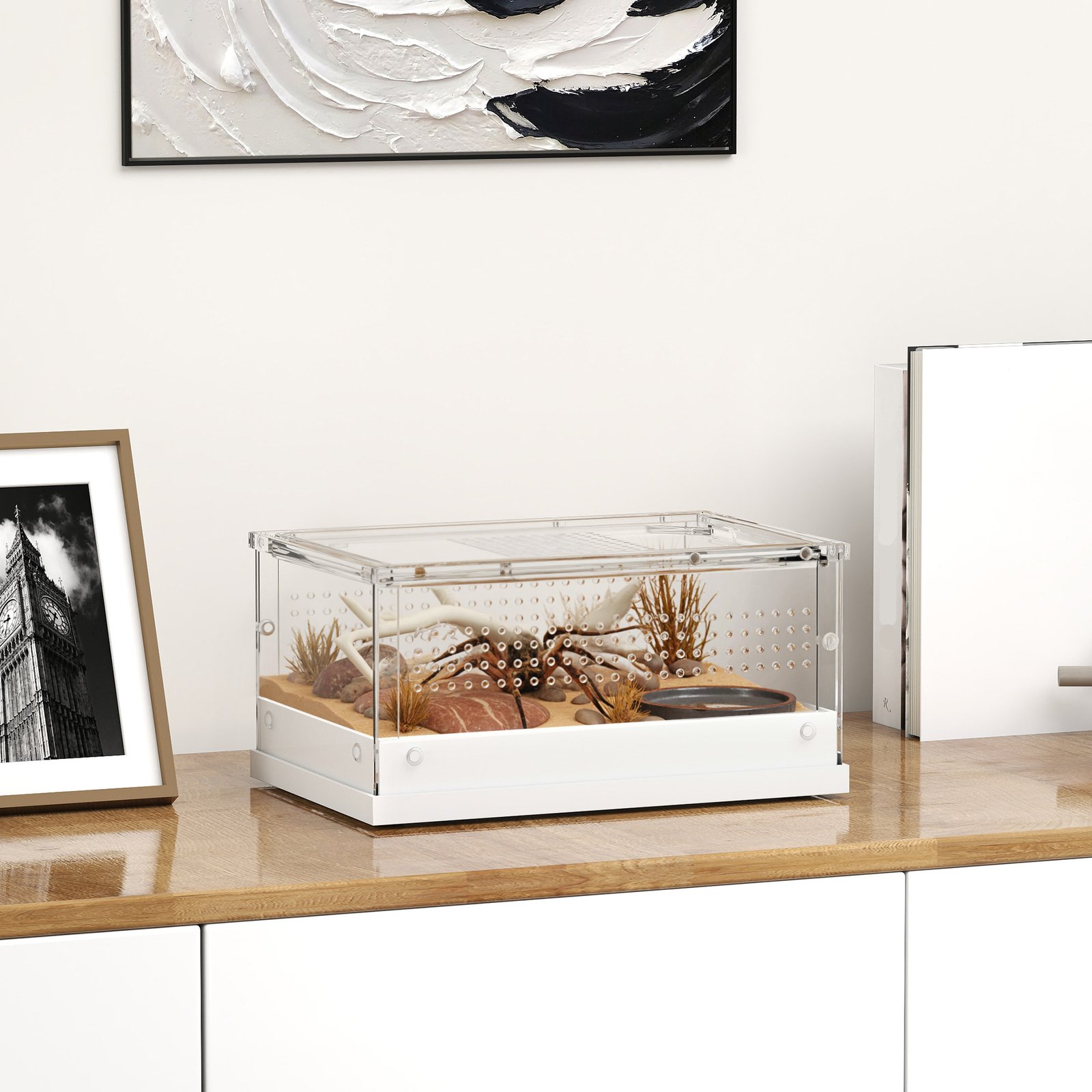 Acrylic Reptile Terrarium with Top Sliding Door, Vents, for Leopard Gecko, Hognose Snake, 30 x 20 x 15 cm