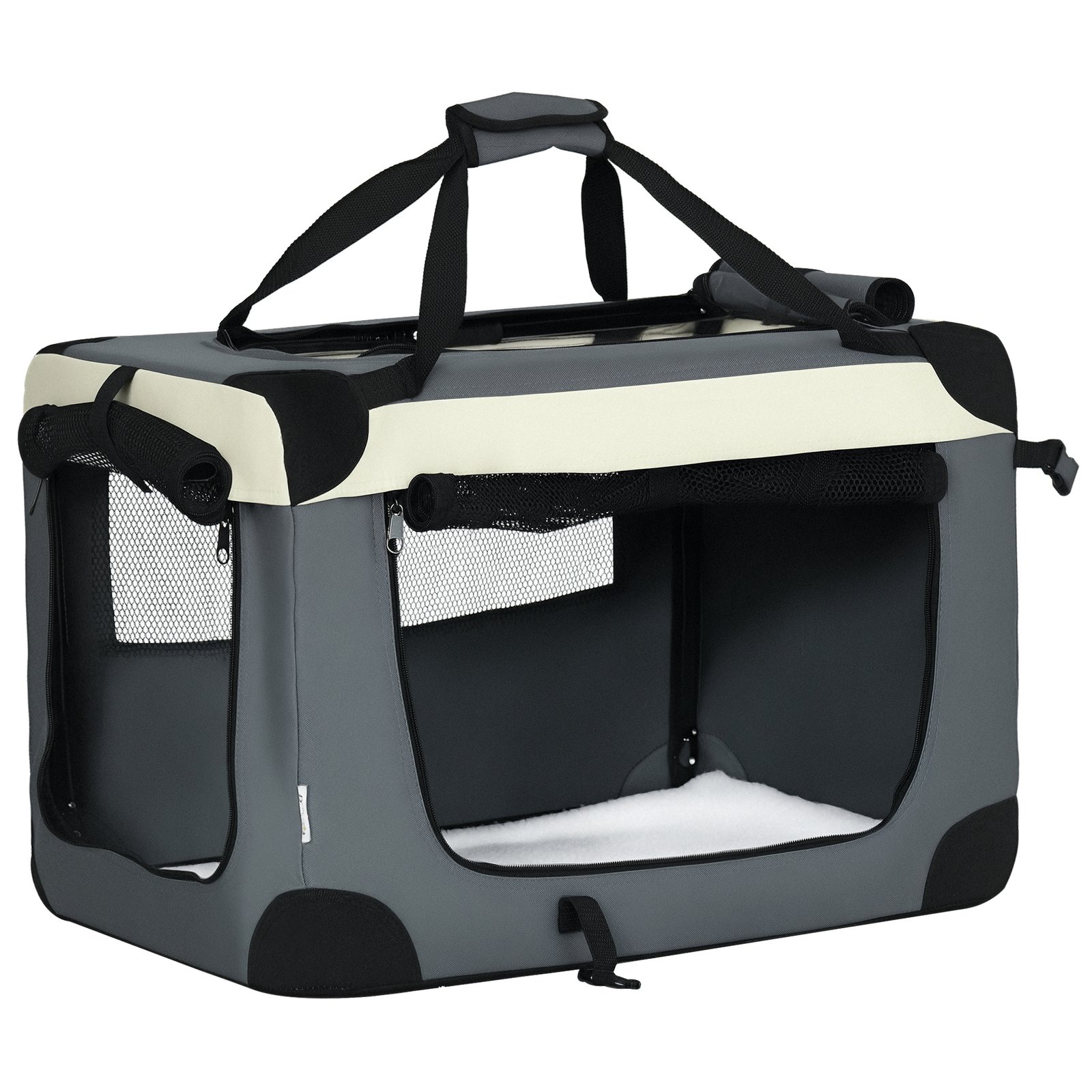 60cm Foldable Pet Carrier, with Cushion, for Miniature Dogs and Cats - Grey