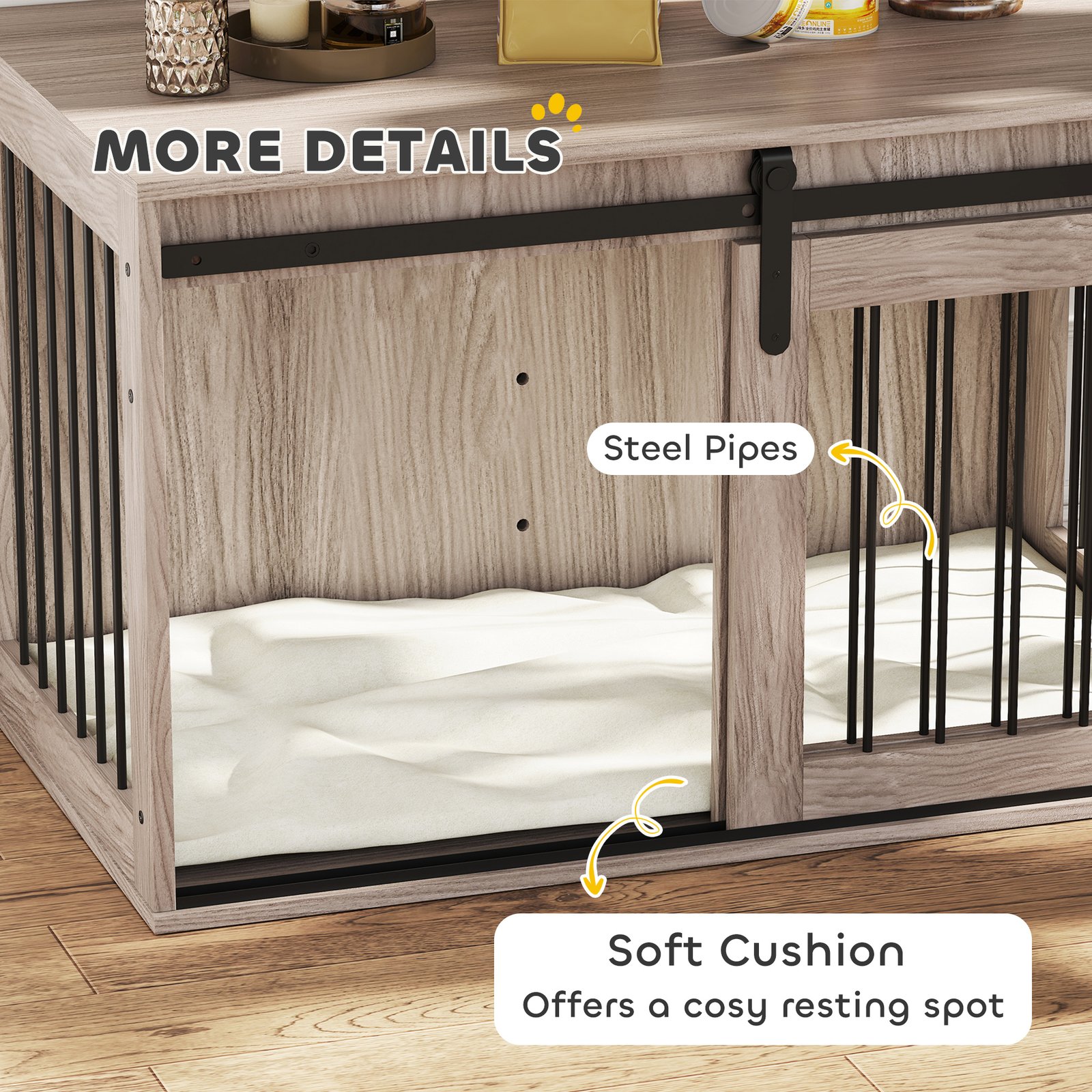 98cm Dog Crate Furniture with Removable Cushion for Large Dogs - Brown
