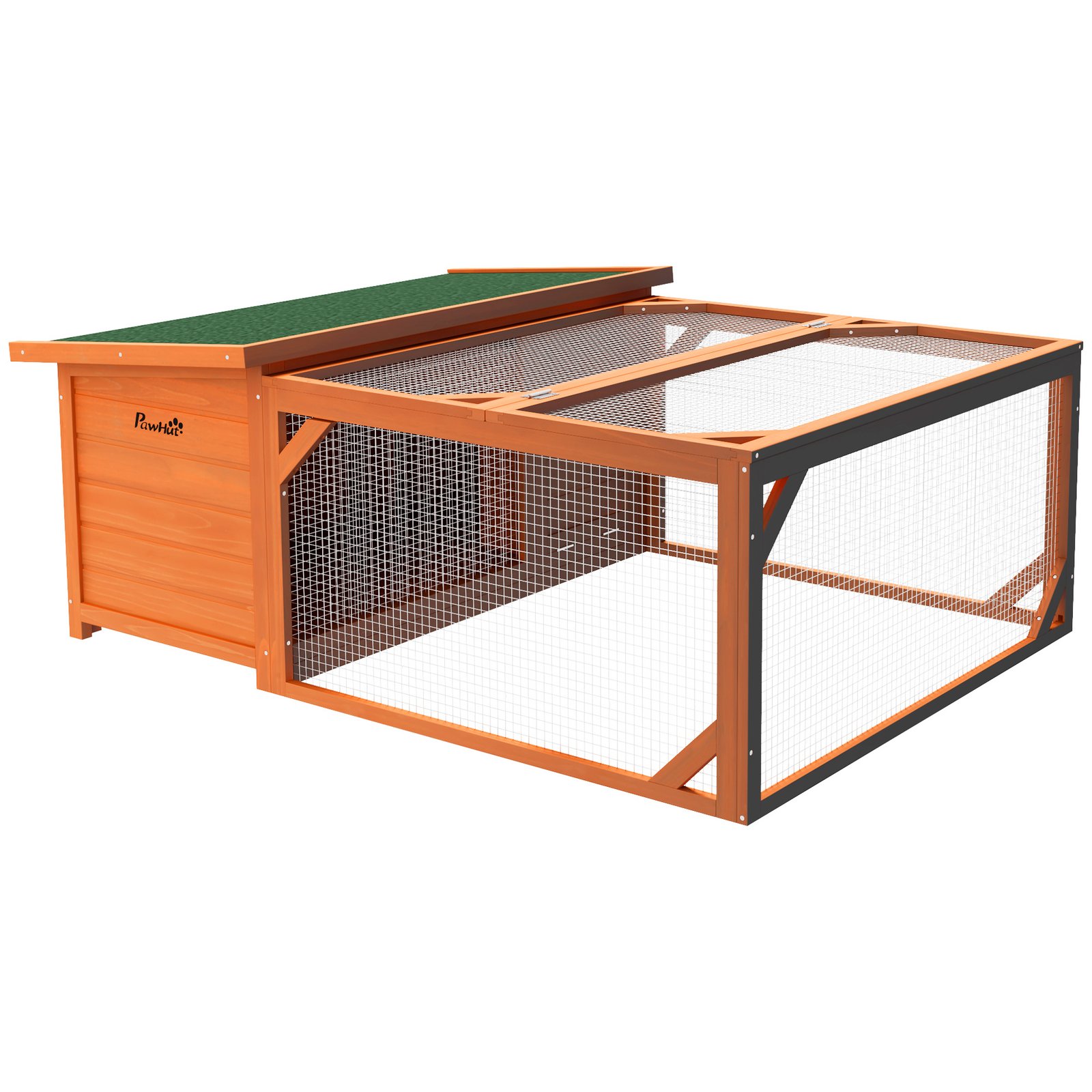 Rabbit Hutch Outdoor Guinea Pig Hutch with Run Small Animal Off-ground Duck House Hideaway Garden with Openable Roof 125.5 x 100 x 49cm Orange