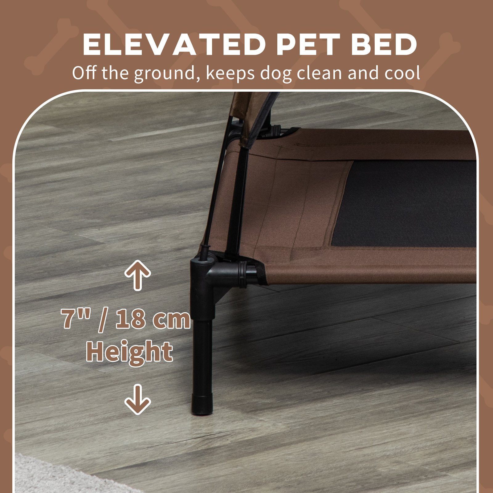 Outdoor Dog Bed with Removable Canopy, Portable Raised Dog Bed for Camping, Garden & Beach, Water-Resistant UV-Protection Mesh Pet Cot Sun Lounger, for Large Pets, 92 x 76 x 90 cm, Brown