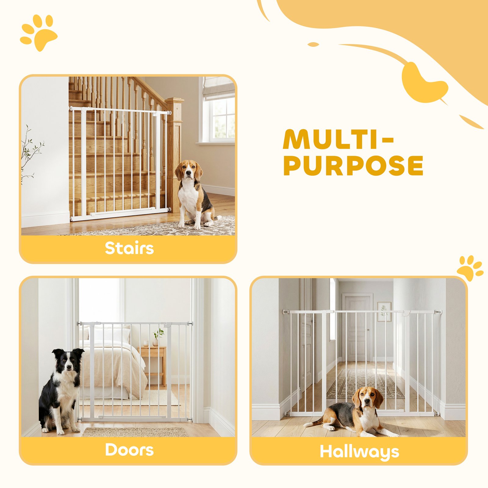 Dog Gate Pet Safety Gate Stair Barrier Pressure Mount Adjustable 76-82/86-97/101-107 cm, White - Image 5