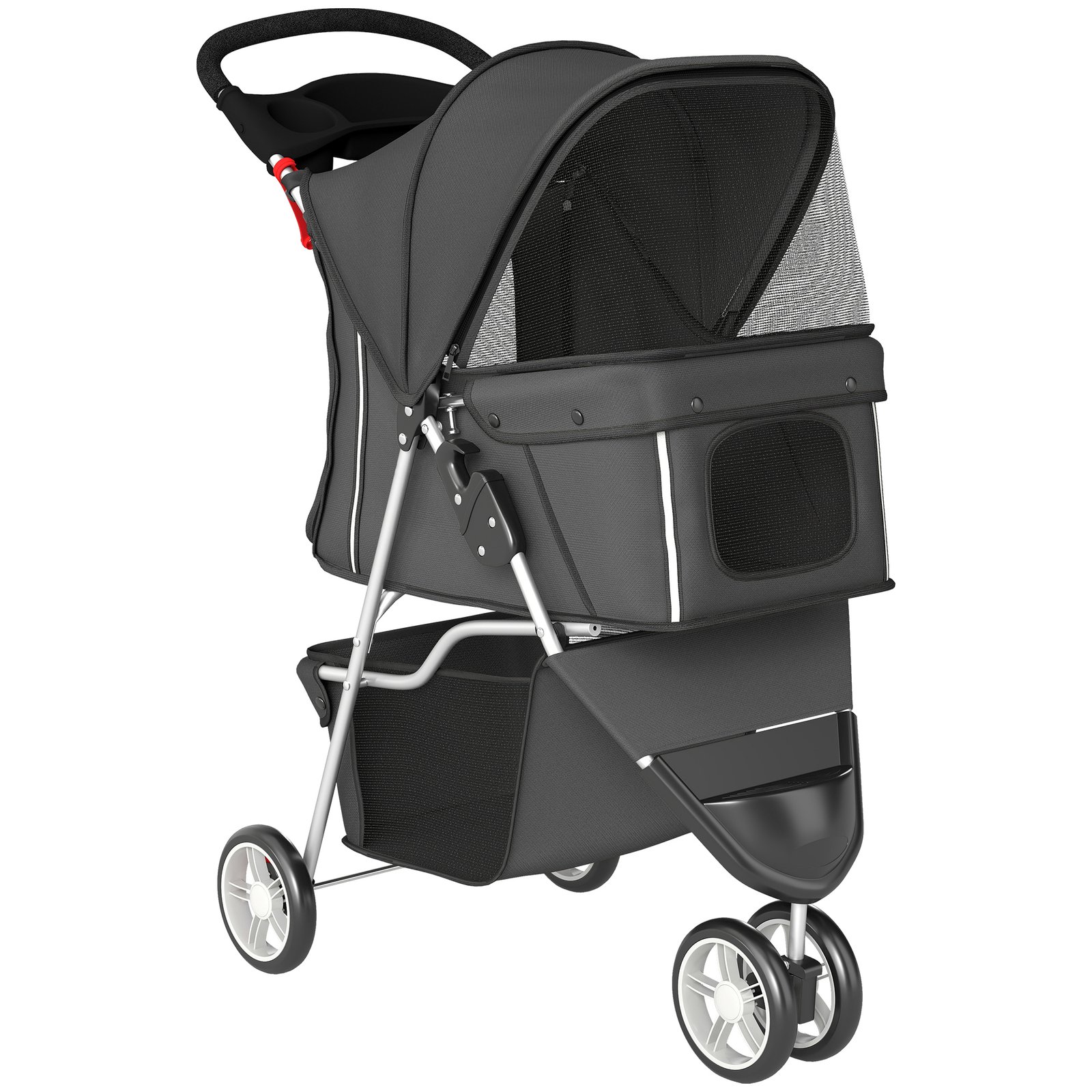 Dog Stroller, 3 Wheels Foldable Pet Stroller with Adjustable Canopy, Storage Basket for Small Mini Breeds, Dark Grey