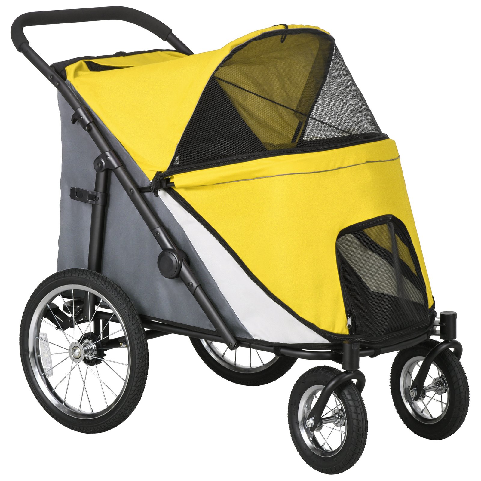 Foldable Pet Stroller, with Washable Cushion, Storage Bags, Safety Leash, for Medium, Large Dogs, Cats - Yellow