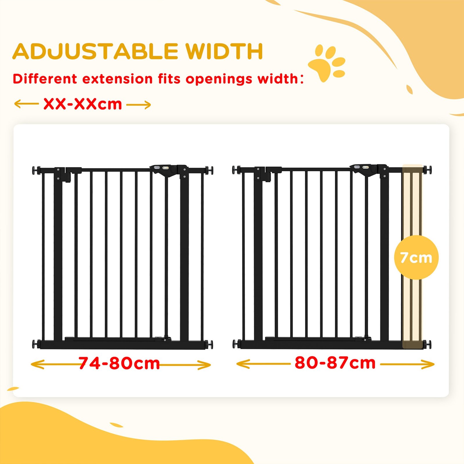 Adjustable Safety Gate w/ One Extensions, Four Adjustable Screws, Black