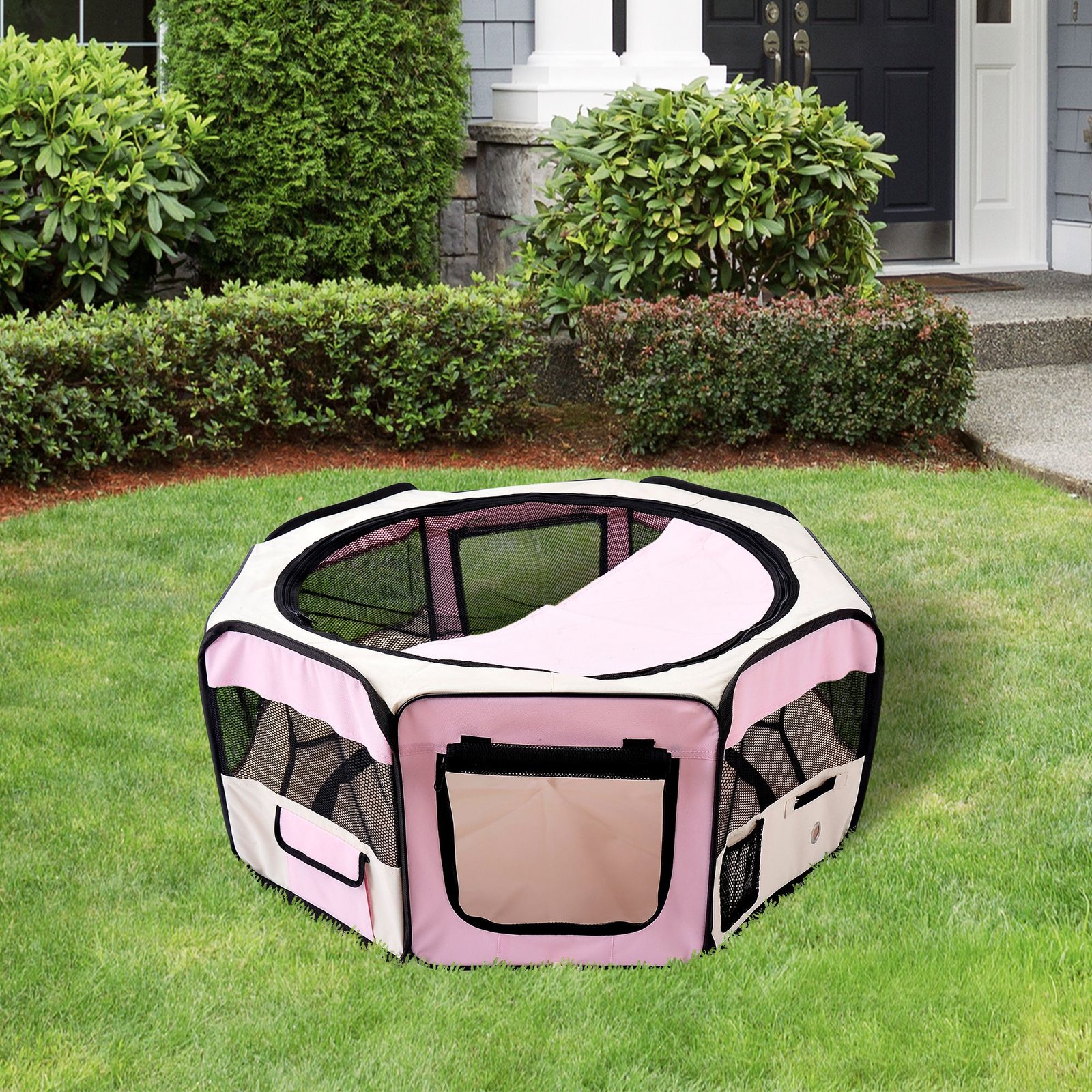 600D Oxford Soft Fabric Kennel, Portable Lightweight Cat Dog Playpen, Foldable Pet Puppy Rabbit Guinea Pig Pen Run Dia 90 x 41H cm Indoor & Outdoor Pink