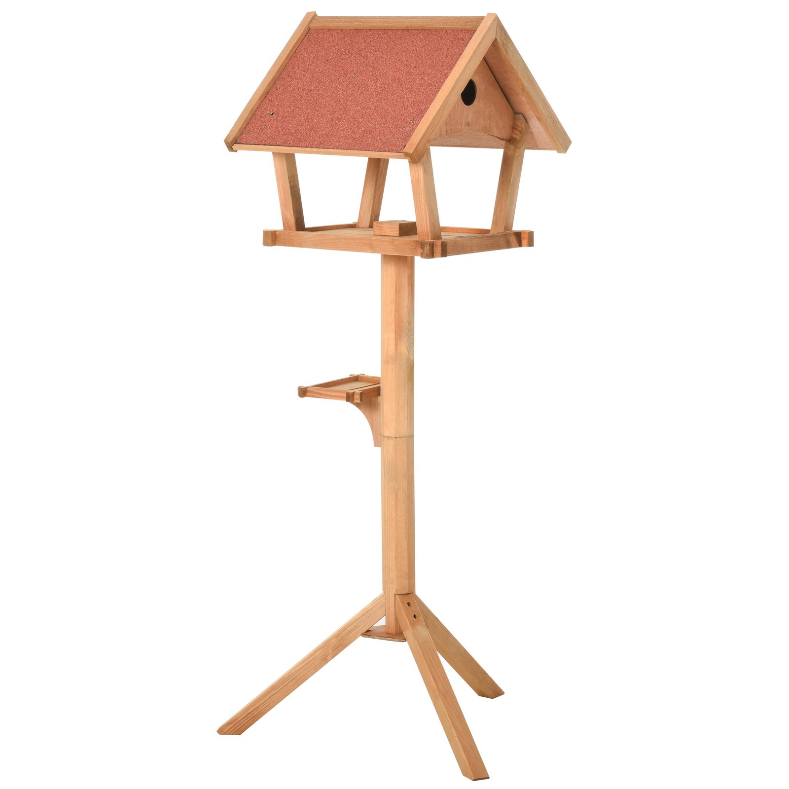 Wooden Bird Table Freestanding Feeding Station for Garden Outside,139H cm, Natural