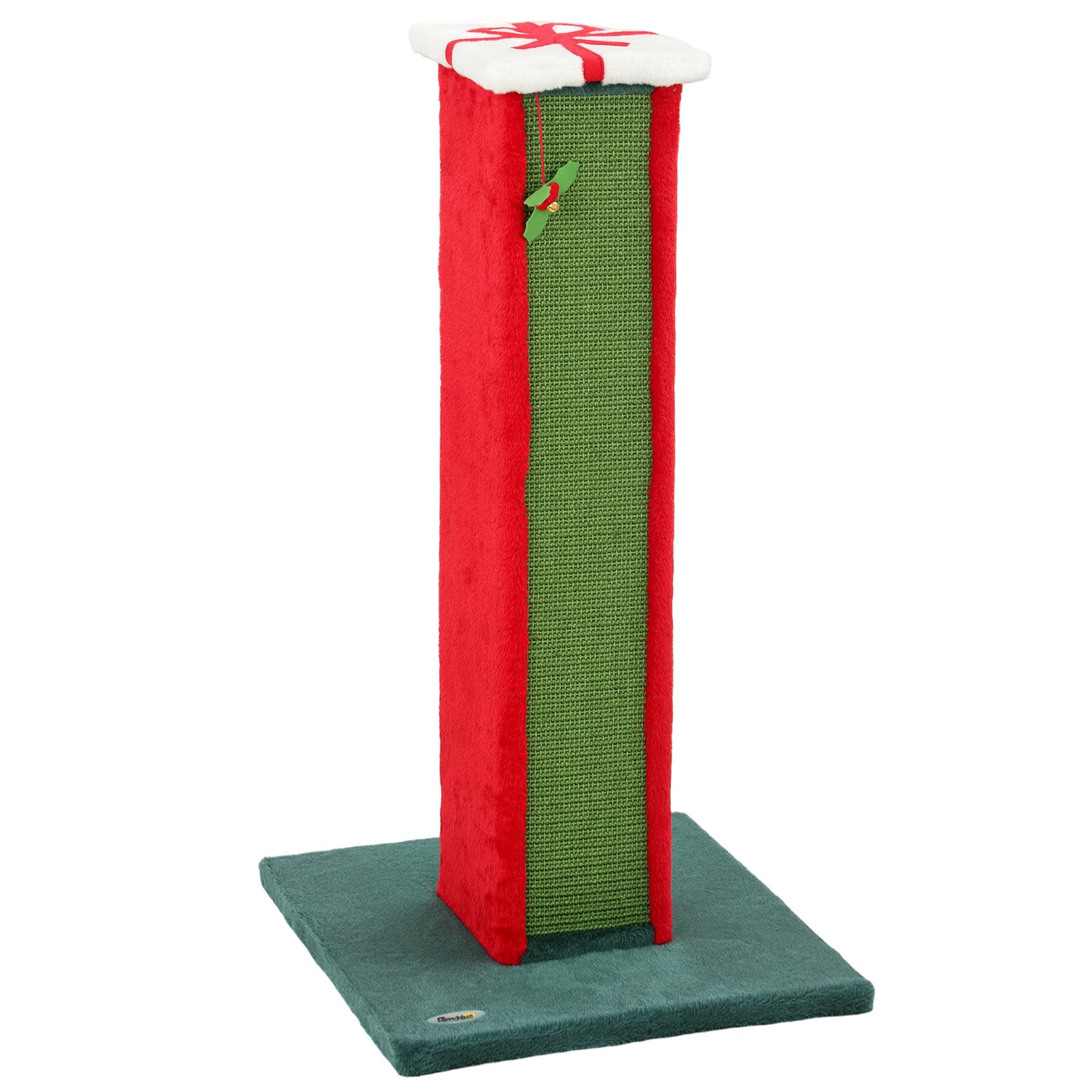 Cat Scratching Post for Indoor Cats, 81cm Tall Cat Scratcher with Sisal Rope, Hanging Bell Toy, Stable Base, Green & Red