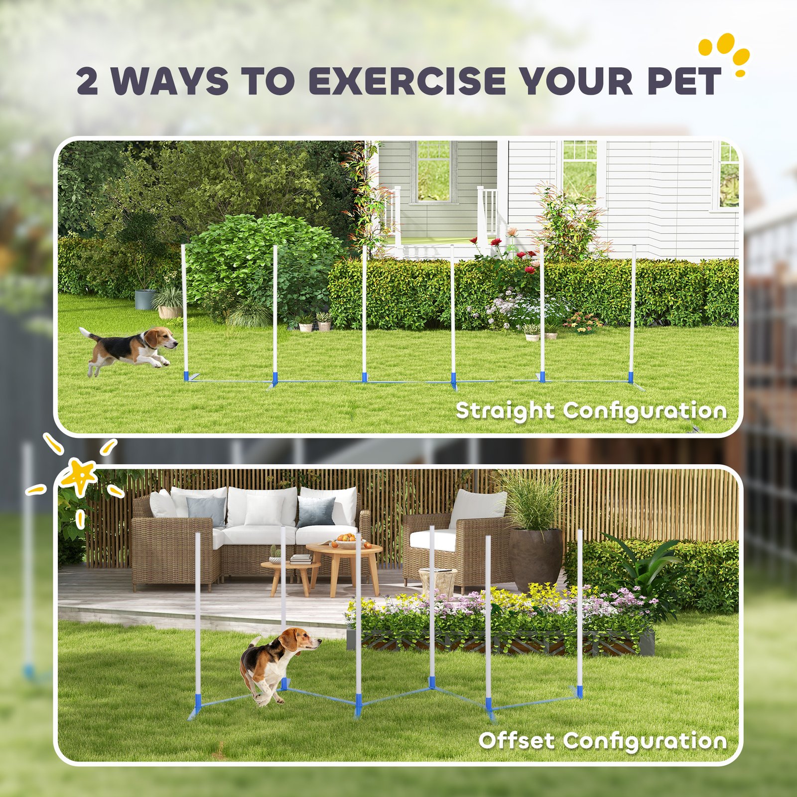 Dog Agility Equipment Training Adjustable Obstacle Course Set with 6 Weaves Poles Storage Bag for Pet Outdoor Games Exercise