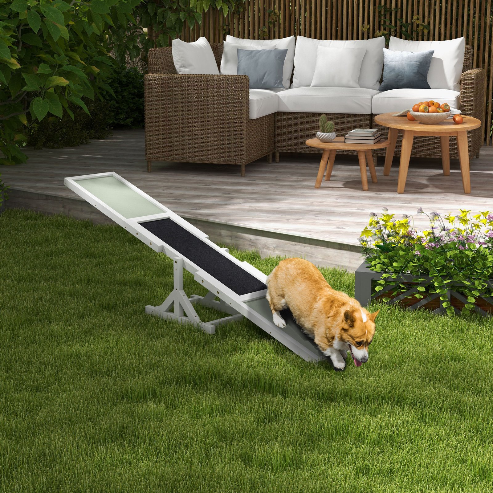 Wooden Pet Seesaw for Big Dogs, Dog Agility Equipment with Anti-Slip Surface - White - Image 8