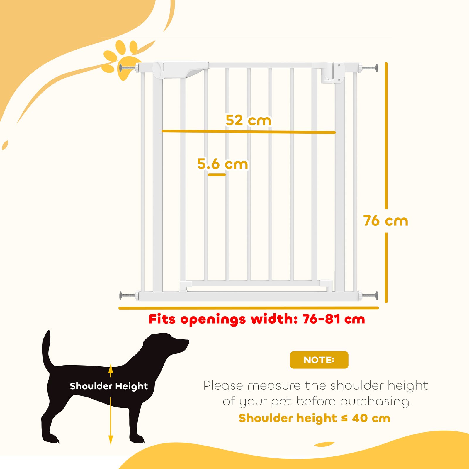 Baby Gate, Pet Safety Gate Pressure Fit, 76-81cm Wide with Two-Way Open, One-Hand Opening