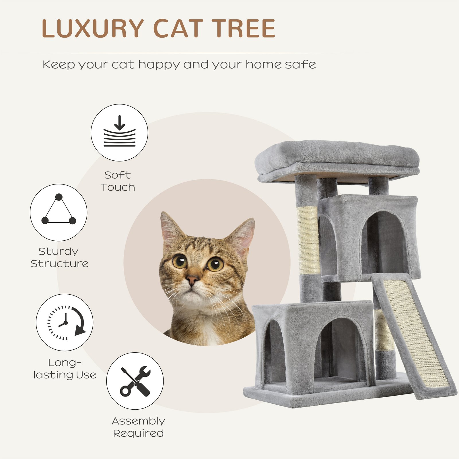 Cat Tree for Indoor Cats 81cm Cat Scratching Post Scratch Board Kitten Tower Climbing Frame Grey