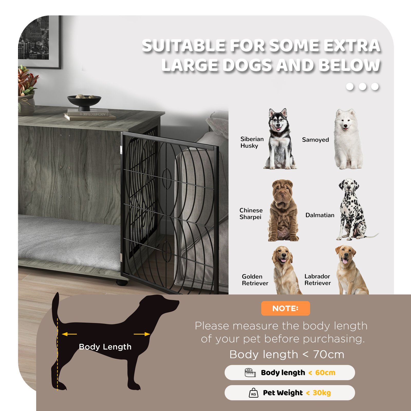 46.46'' Dog Crate Furniture End Table w/ Plush Washable Cushion, Lockable Door, for Extra Large Dogs