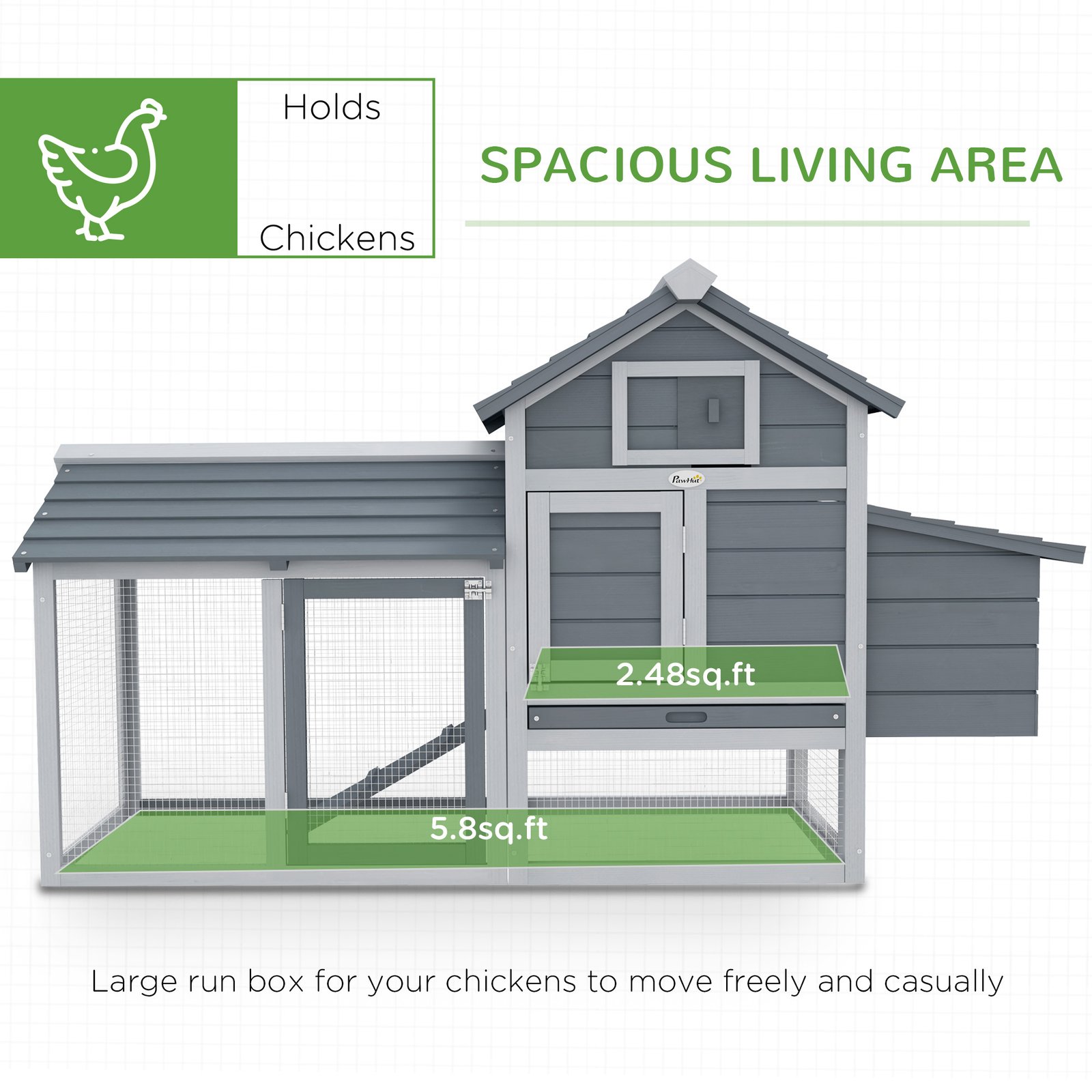 Small Chicken Coop with Run Hen House Poultry Coops Cages Nesting Box Grey 150.5 x 54 x 87cm - Image 4