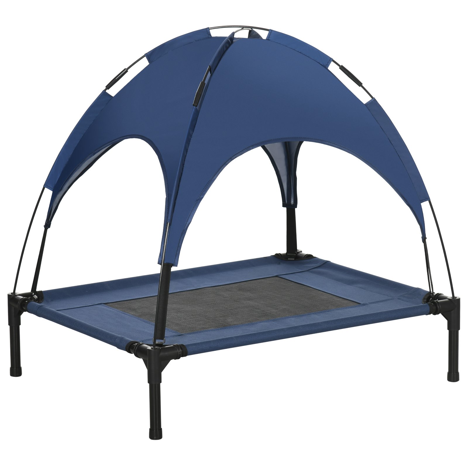 Outdoor Dog Bed with Removable Canopy, Portable Raised Dog Bed for Camping, Garden & Beach, Water-Resistant UV-Protection Mesh Pet Cot Sun Lounger, for Medium Pets, 76 x 61 x 73 cm, Dark Blue