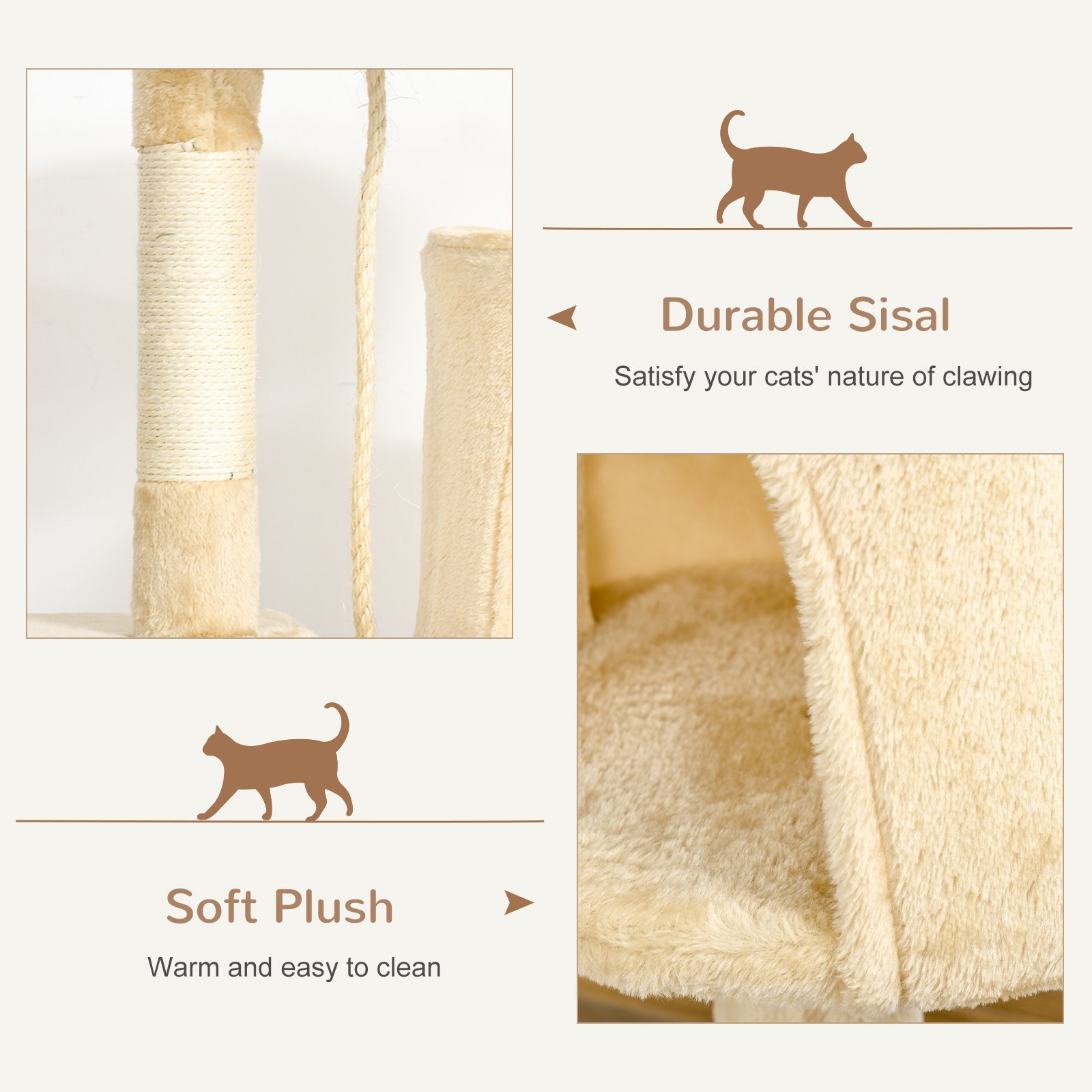 Cat Tree for Indoor Cats Pet Activity Centre Kitty Condo Climbing Scratching Post with Toys 4-tier 114cm Tall Beige