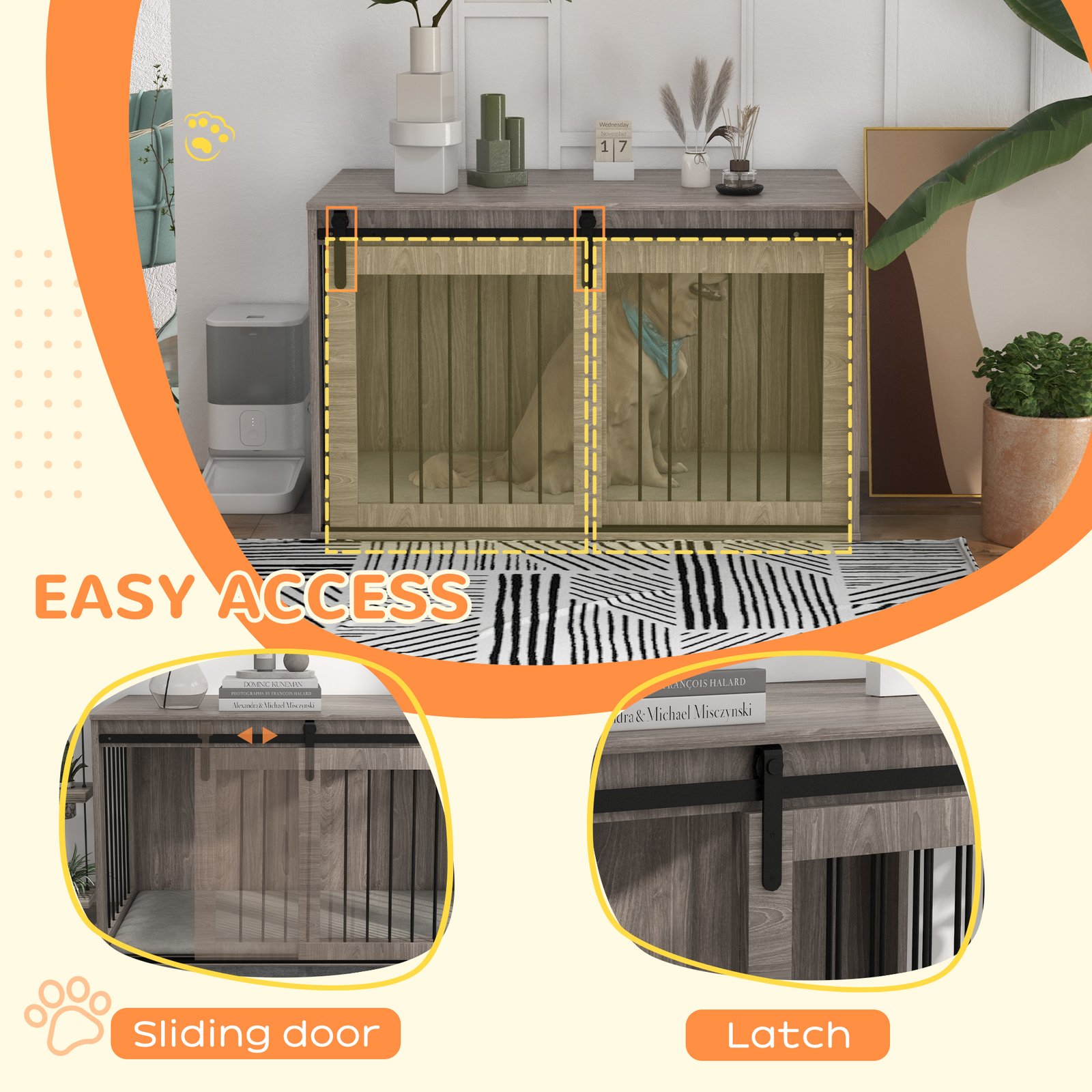 46.46'' Dog Crate Furniture with Removable Cushion & Security Latch for Extra Large Dogs - Walnut Brown