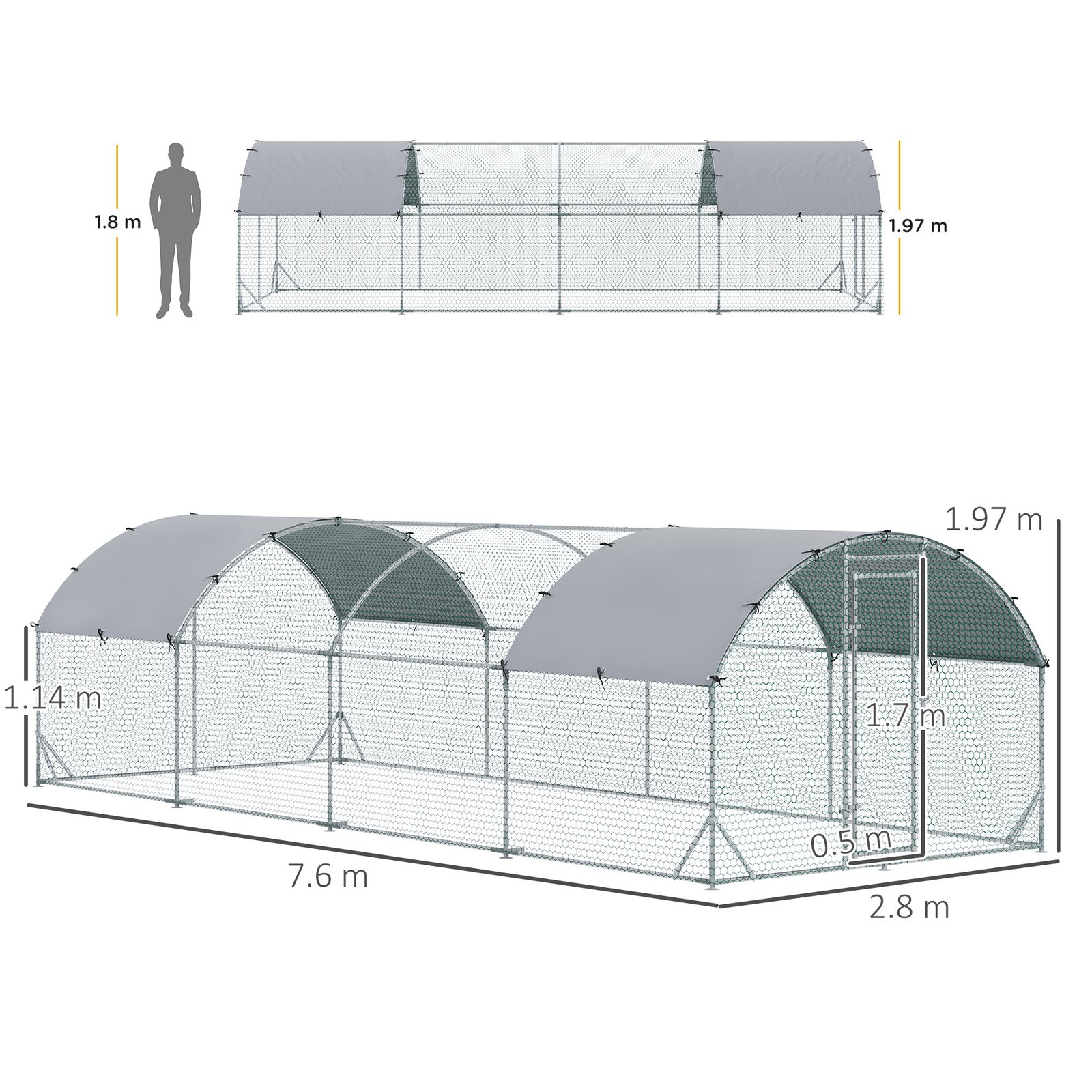 Walk In Chicken Run Galvanised Chicken Coop Hen Poultry House Cage Pet Playpen Garden with Water-Resist Covers - Image 3