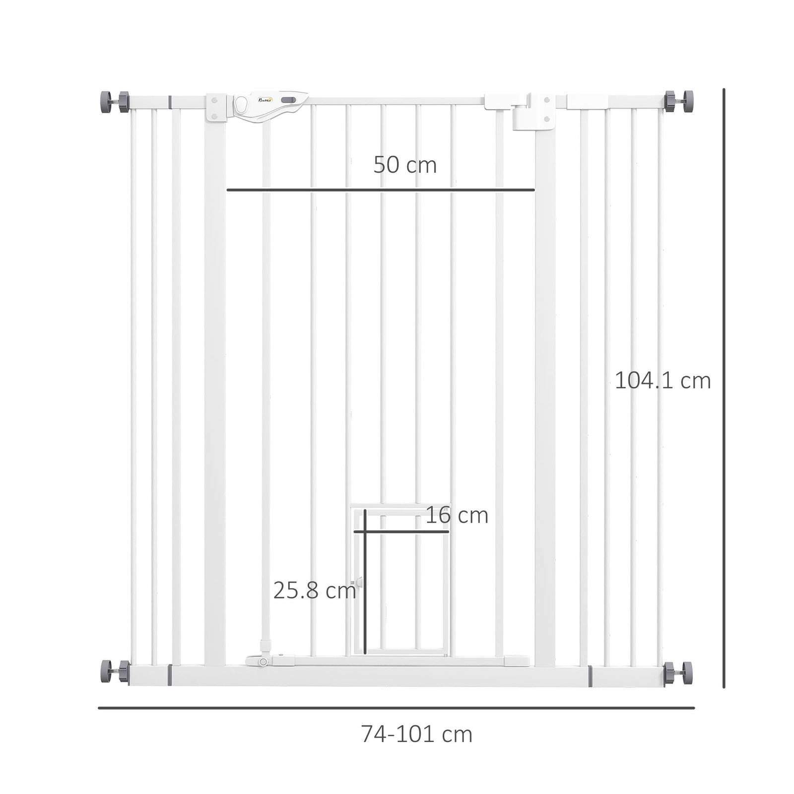 Extra Tall Pet Gate, Indoor Dog Safety Gate, with Cat Flap, Auto Close, 74-101cm Wide - White - Image 3