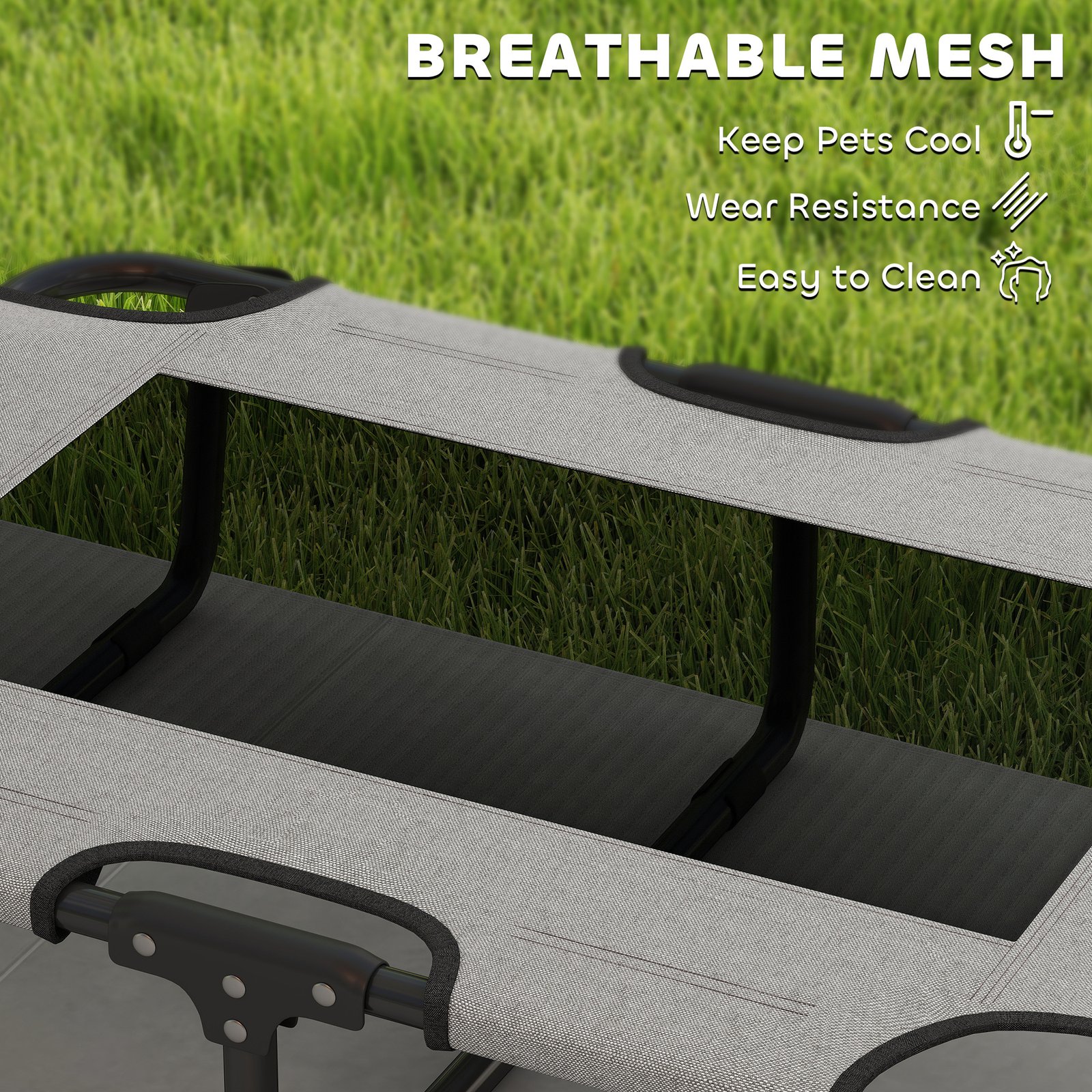 Portable Raised Dog Bed, Elevated Pet Cot with Breathable Mesh for Indoor Outdoor, for Small Medium Dogs, Light Grey