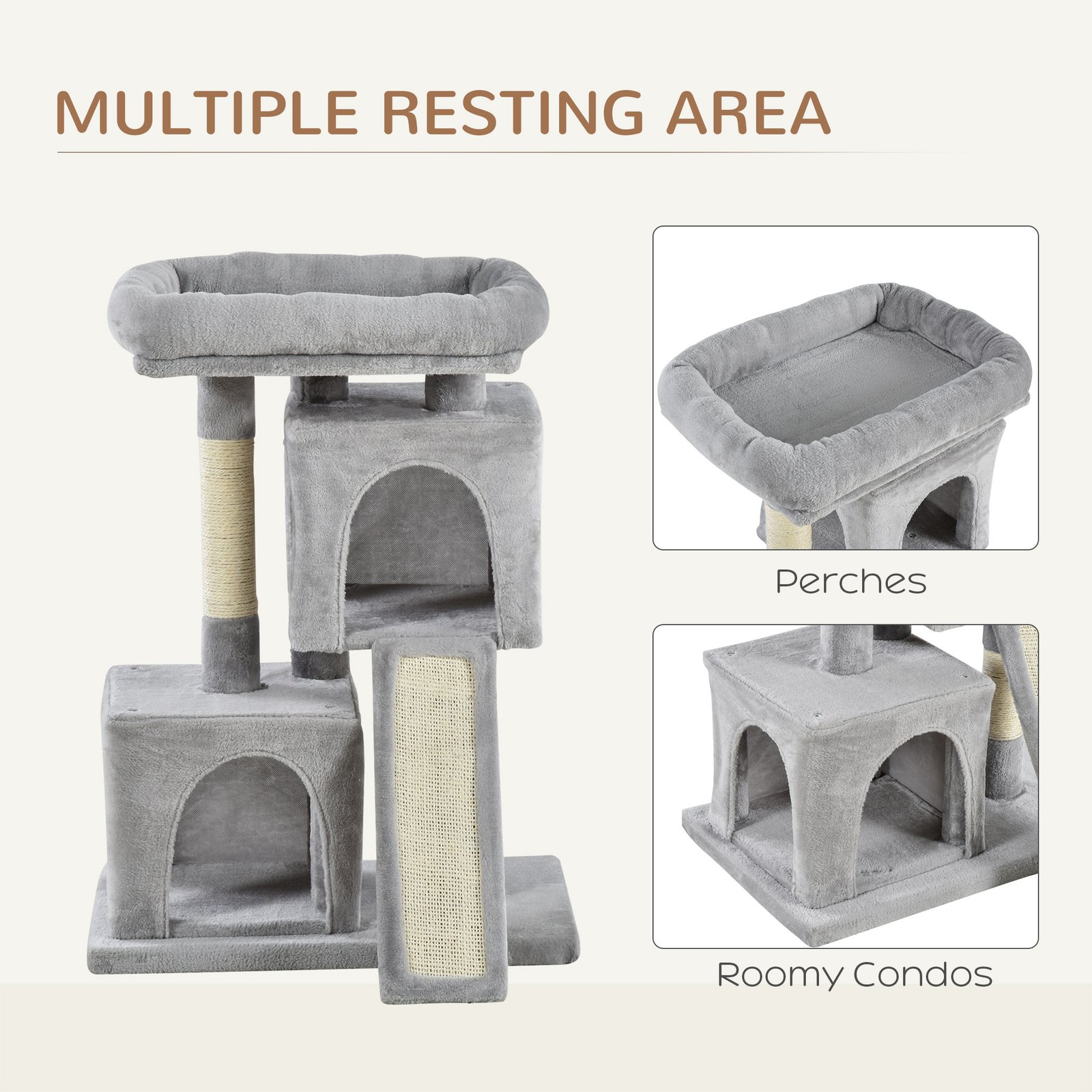 Cat Tree for Indoor Cats 81cm Cat Scratching Post Scratch Board Kitten Tower Climbing Frame Grey