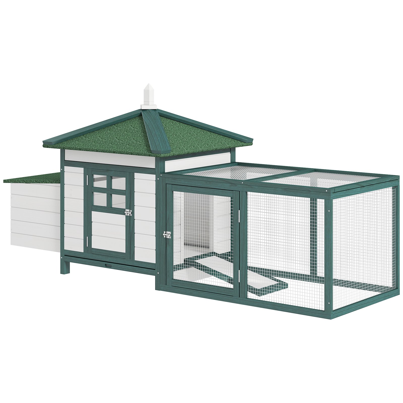 Chicken Coop, Small Animal Pet cage w/ Nesting Box, Wooden Outdoor Run, Green