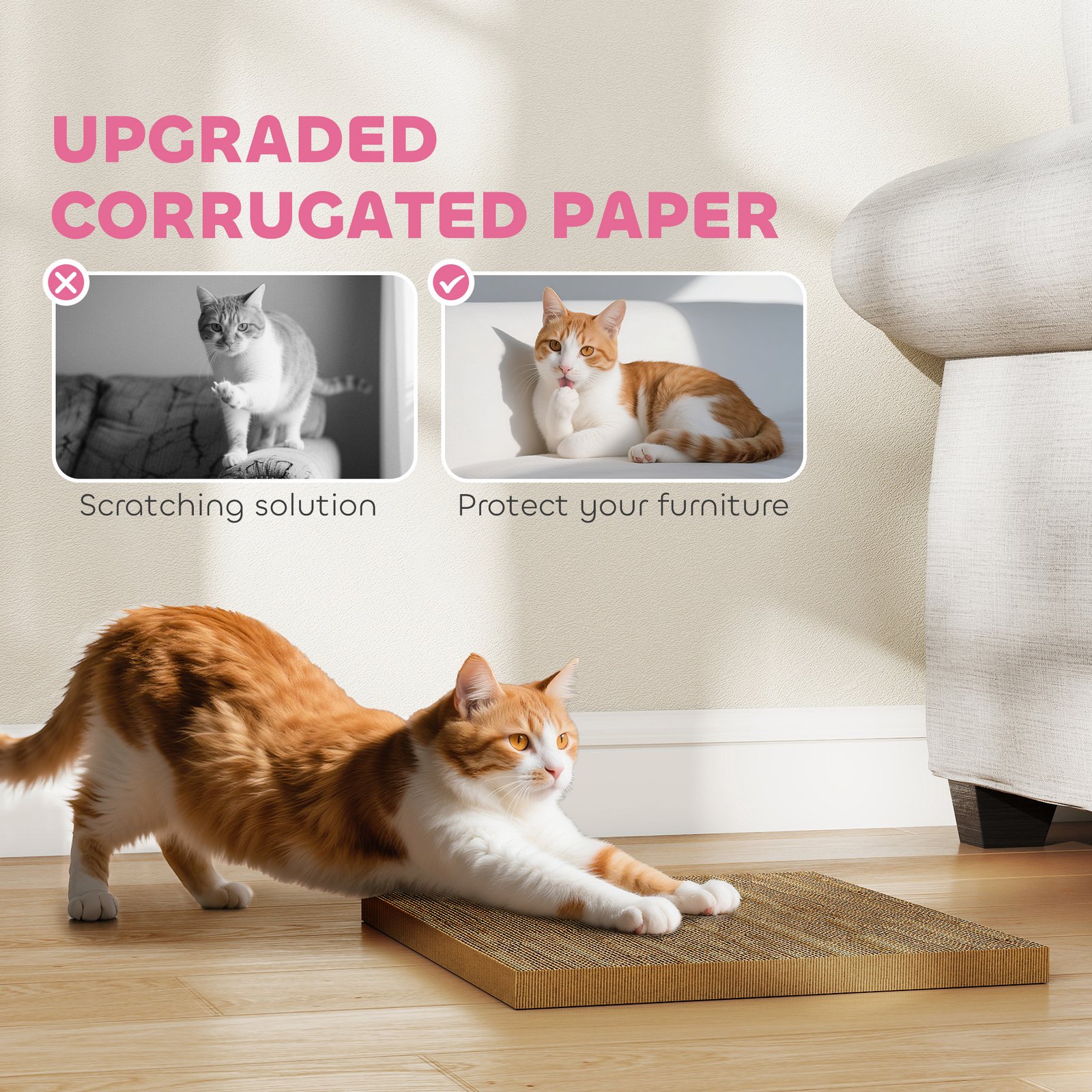 Cat Scratching Board, 2-in-1 Cardboard Cat House and Hideaway for Indoor Cats, Pink