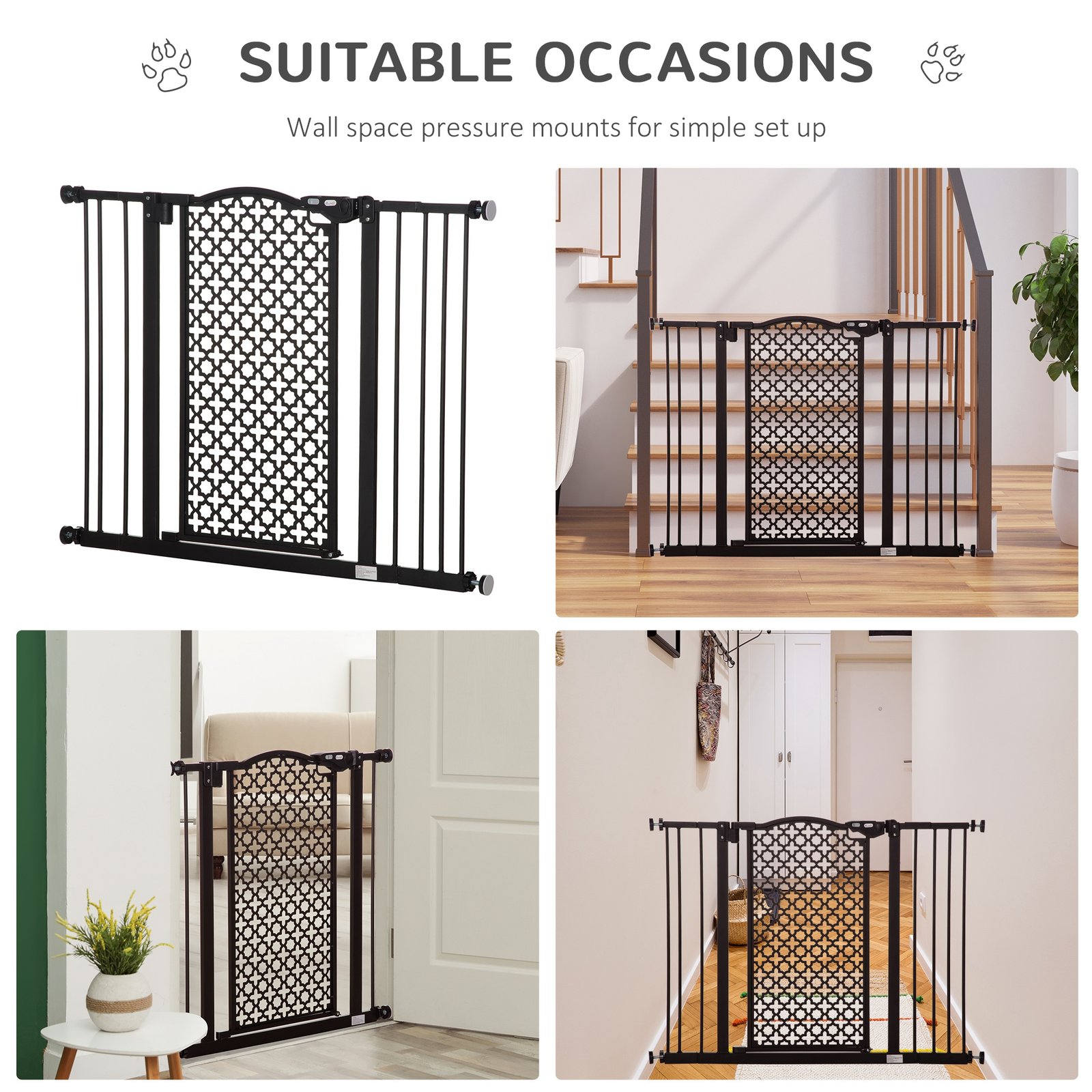 74-105cm Pet Safety Gate Stair Barrier, with Auto Close, Double Locking - Black