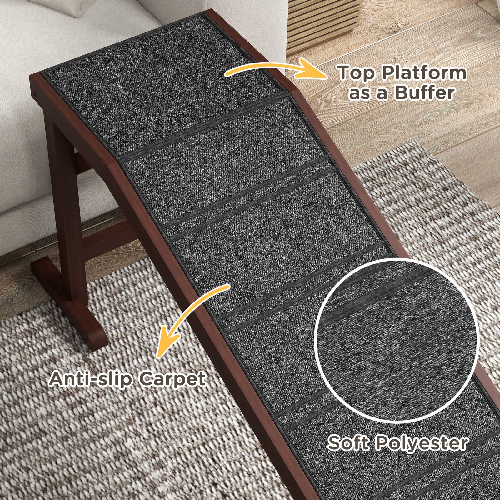 Pet Ramp for Dogs with Non-Slip Carpet and Top Platform - Brown & Grey - Image 6