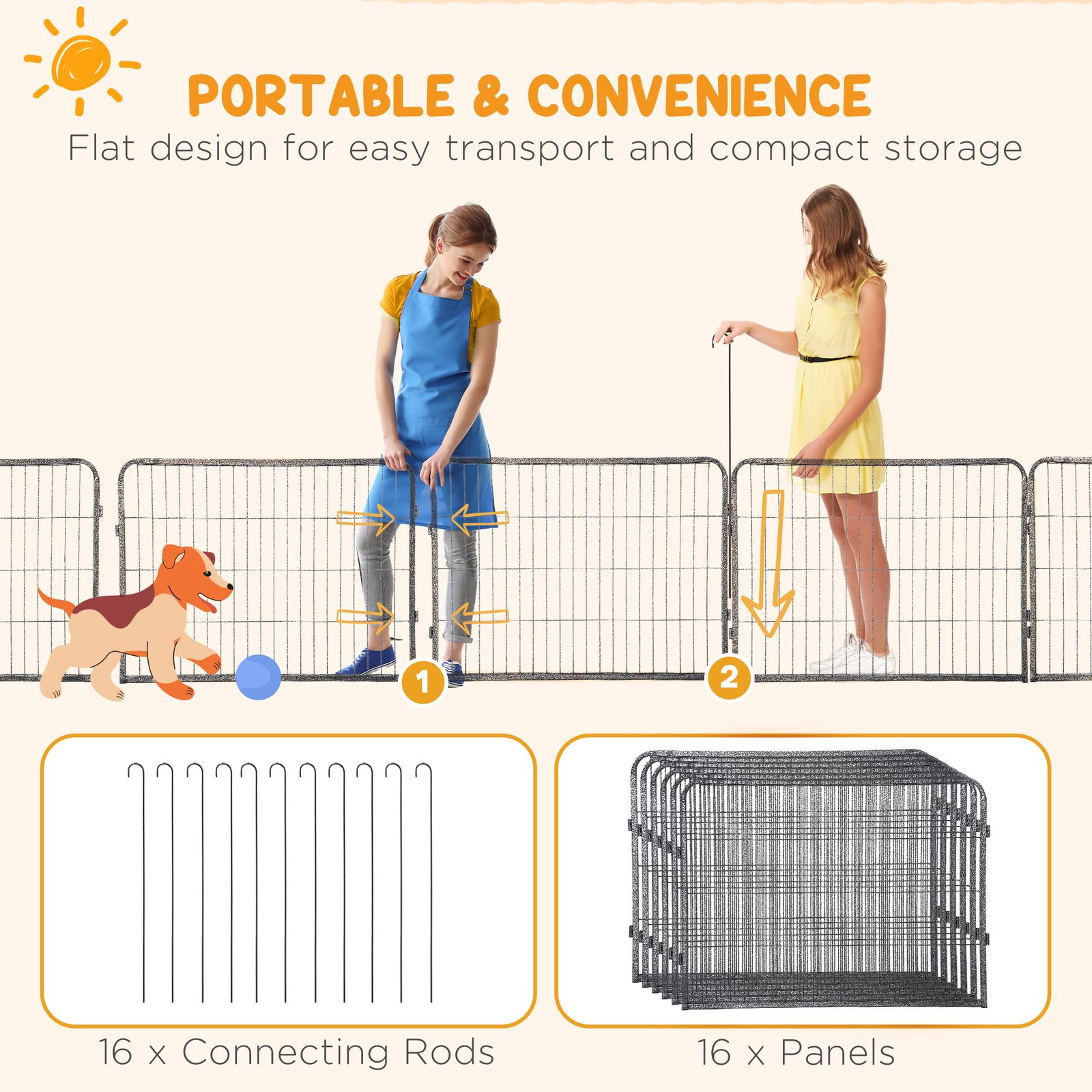 16 Panels Heavy Duty Puppy Playpen, for Small Dogs, Indoor and Outdoor Use - Grey