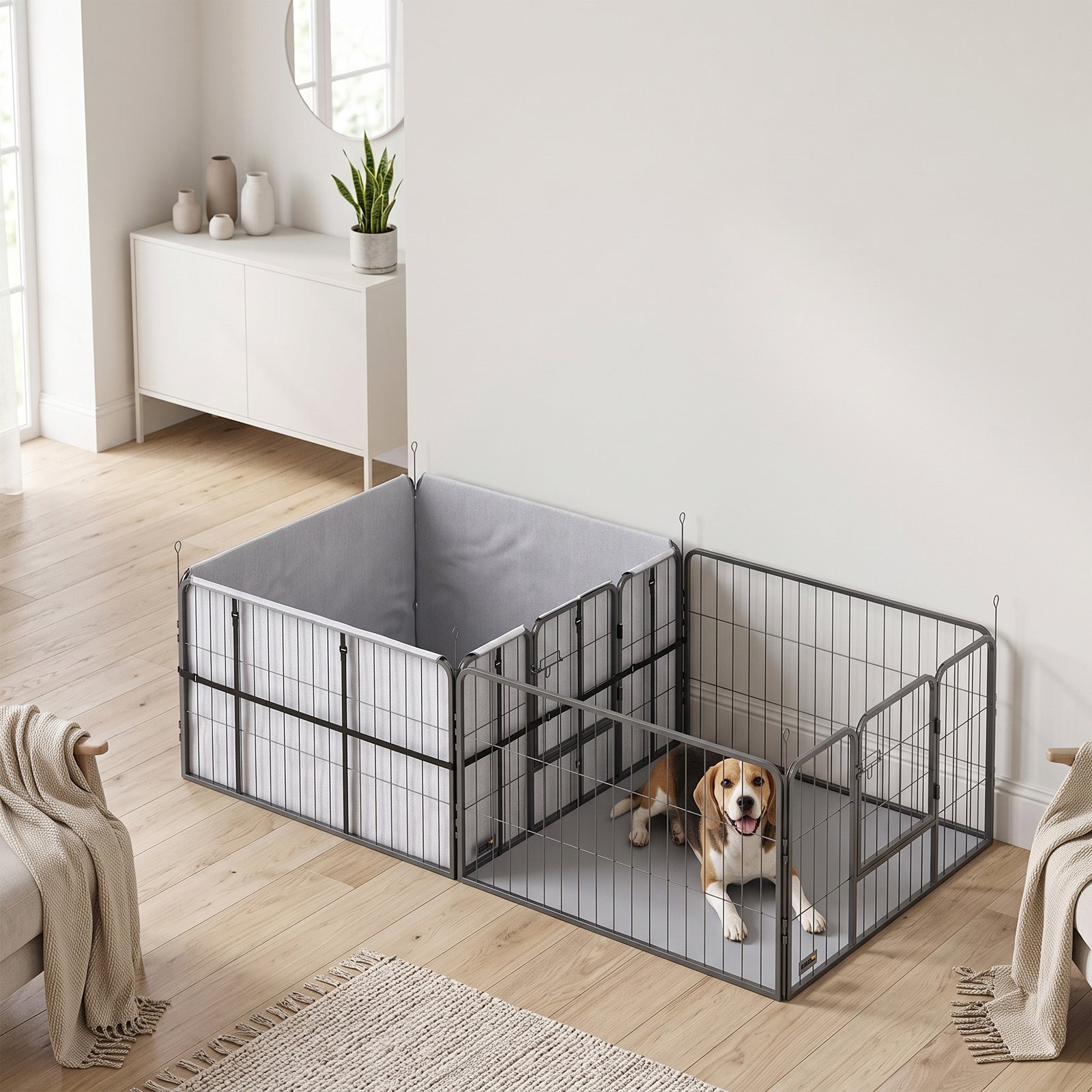 Seven-Panel Dog Whelping Box, Dog Playpen with Washable Whelping Pads, Wind-Resistant Fabric, for Small and Medium Dogs