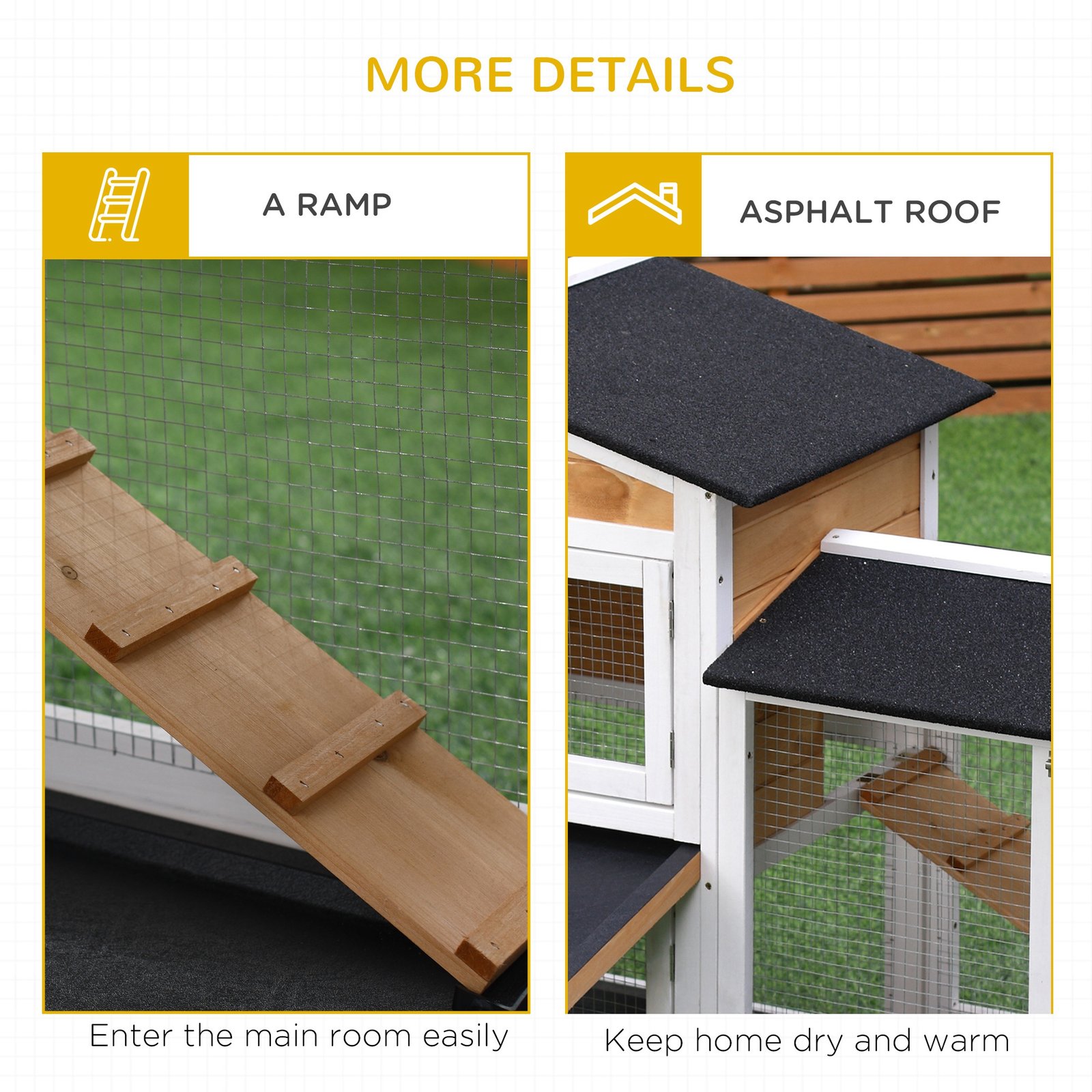 Rabbit Hutch Guinea Pig Hutch Wooden House with Run, 2 Tier Pet Cage Outdoor with No-leak Plastic Trays, 157.4 x 53 x 93.5cm, Yellow