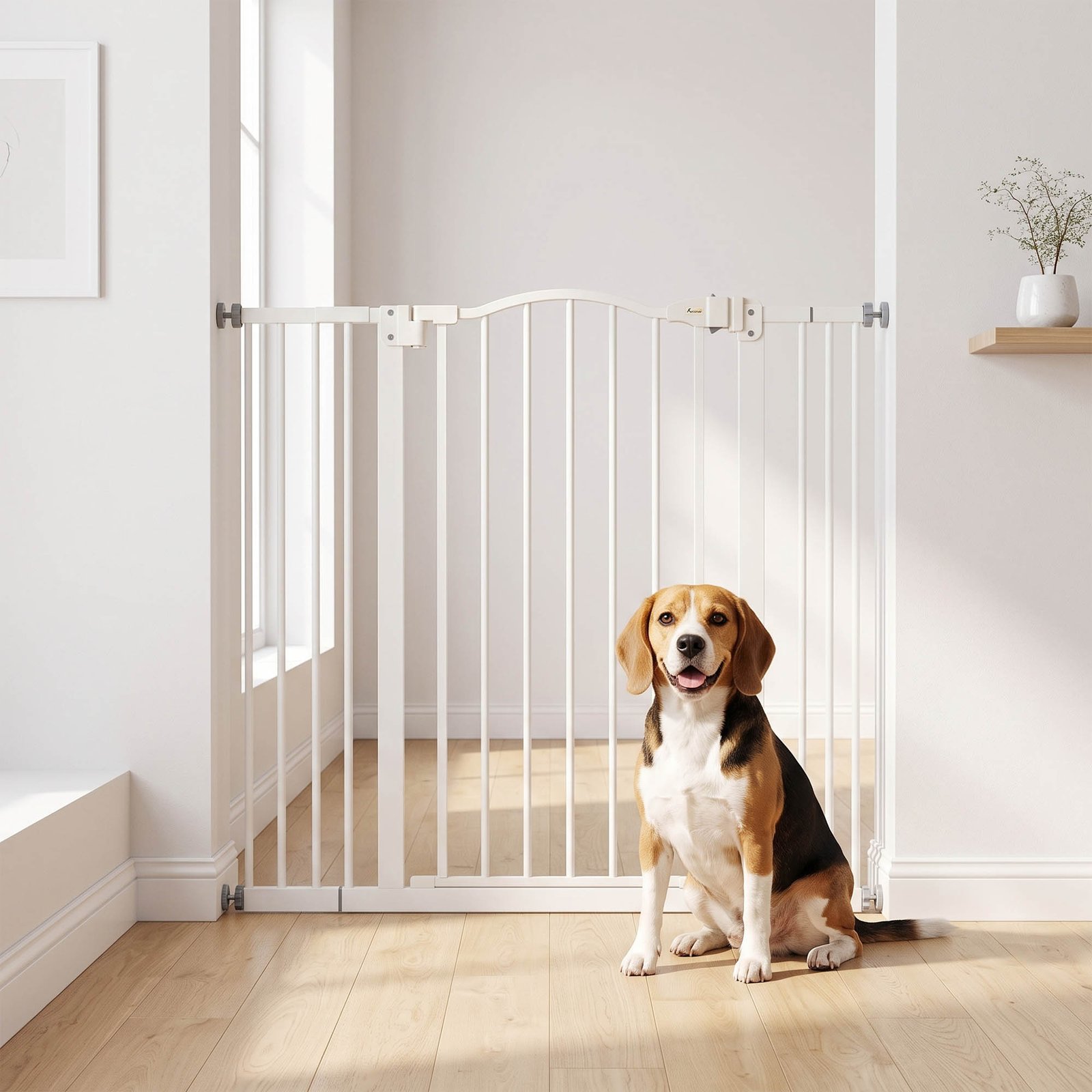 Pressure Fit Dog Stair Gate No Drilling Safety Gate Auto Close for Doorways, Hallways, 74-100cm Adjustable, 94cm Tall, White