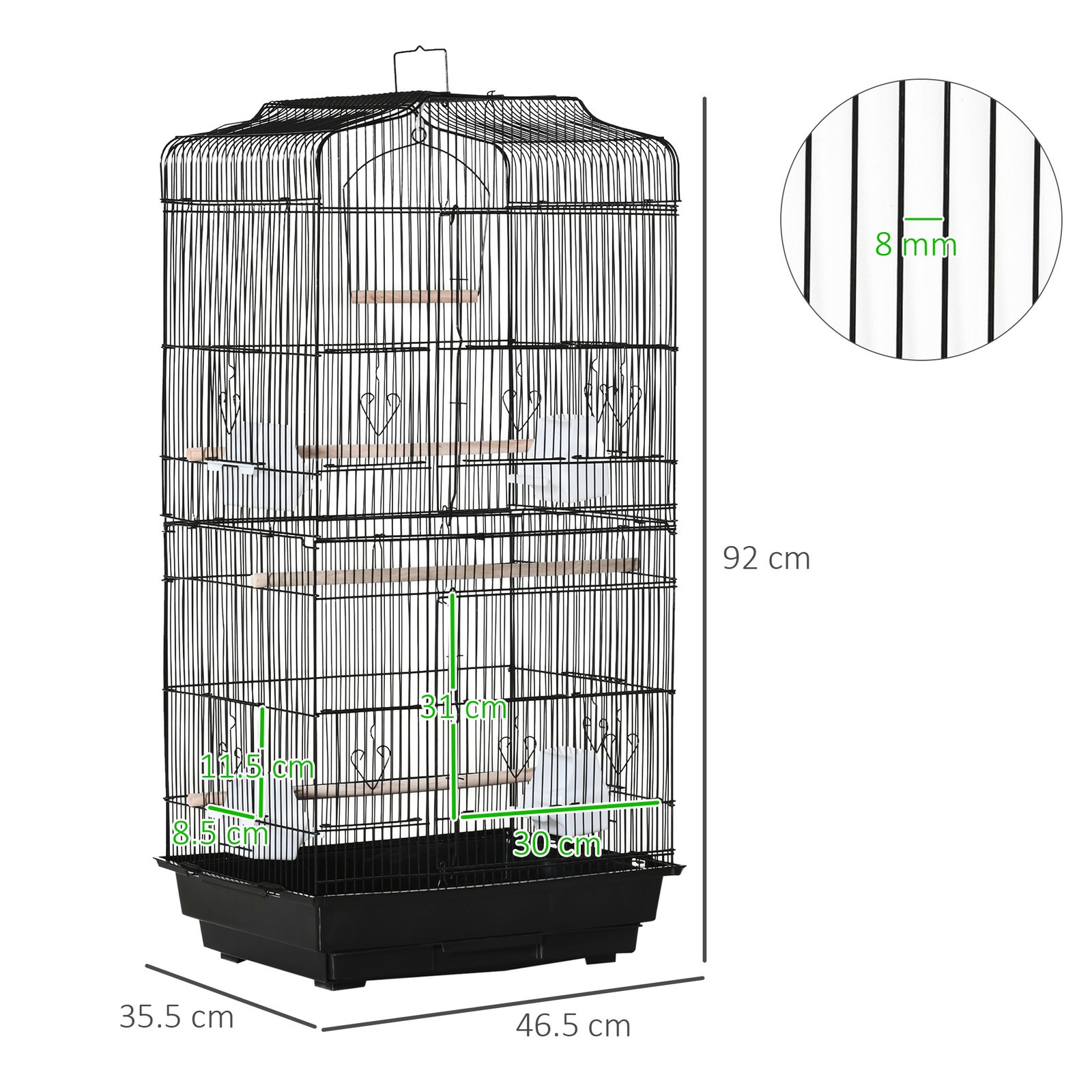 Large Metal Bird Cage with Stand, Perches, Food Bowls, Swing, for Budgies, Finches, Black
