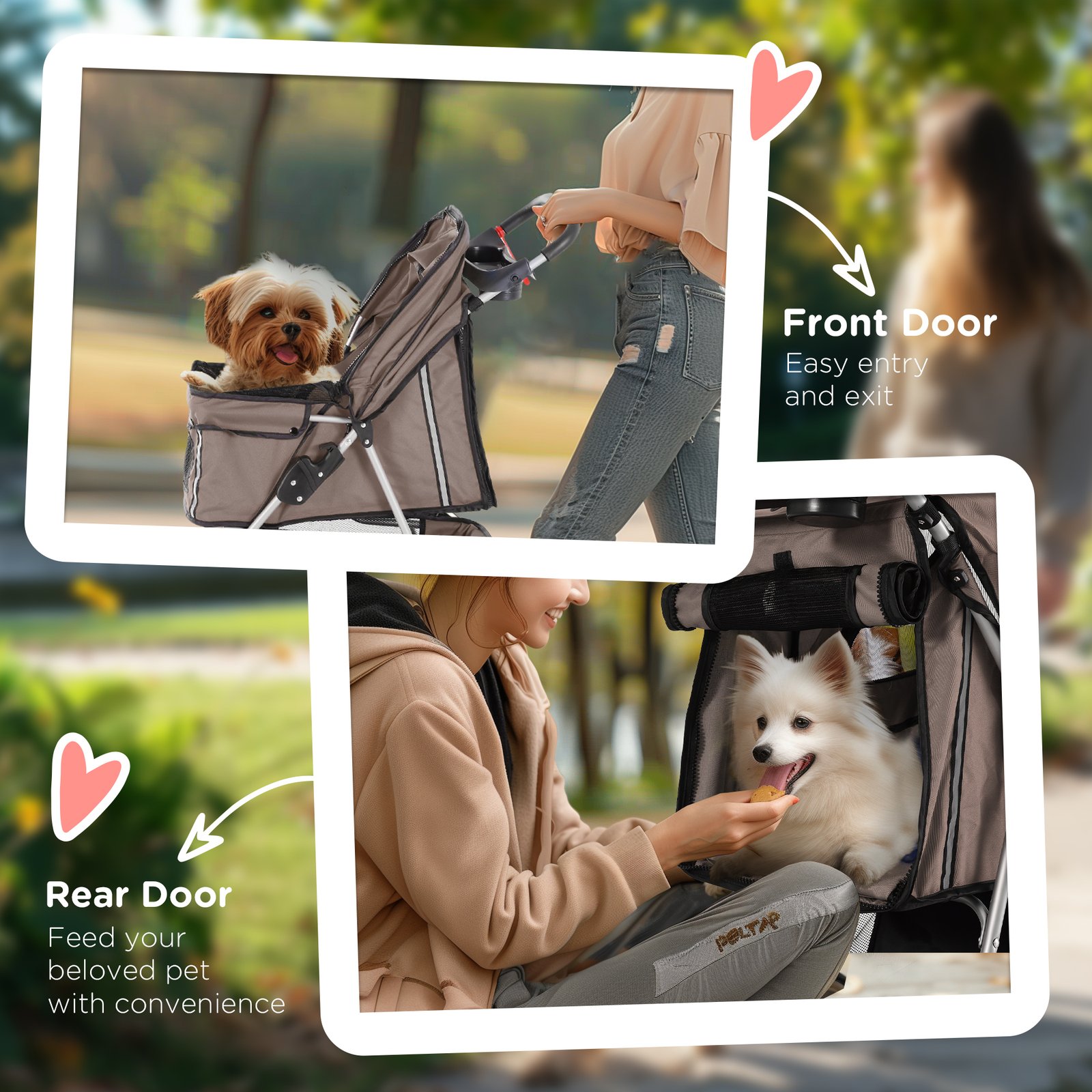 3 Wheel Pet Stroller for Small and Miniature Dogs, Brown - Image 7