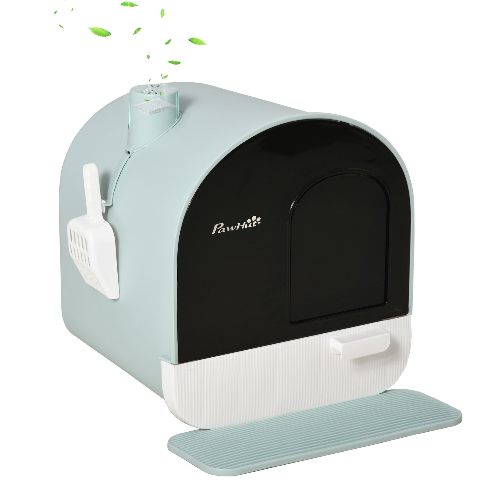 Hooded Cat Litter Box, Kitten Litter Tray, with Lid, Scoop, Filter, Flap Door