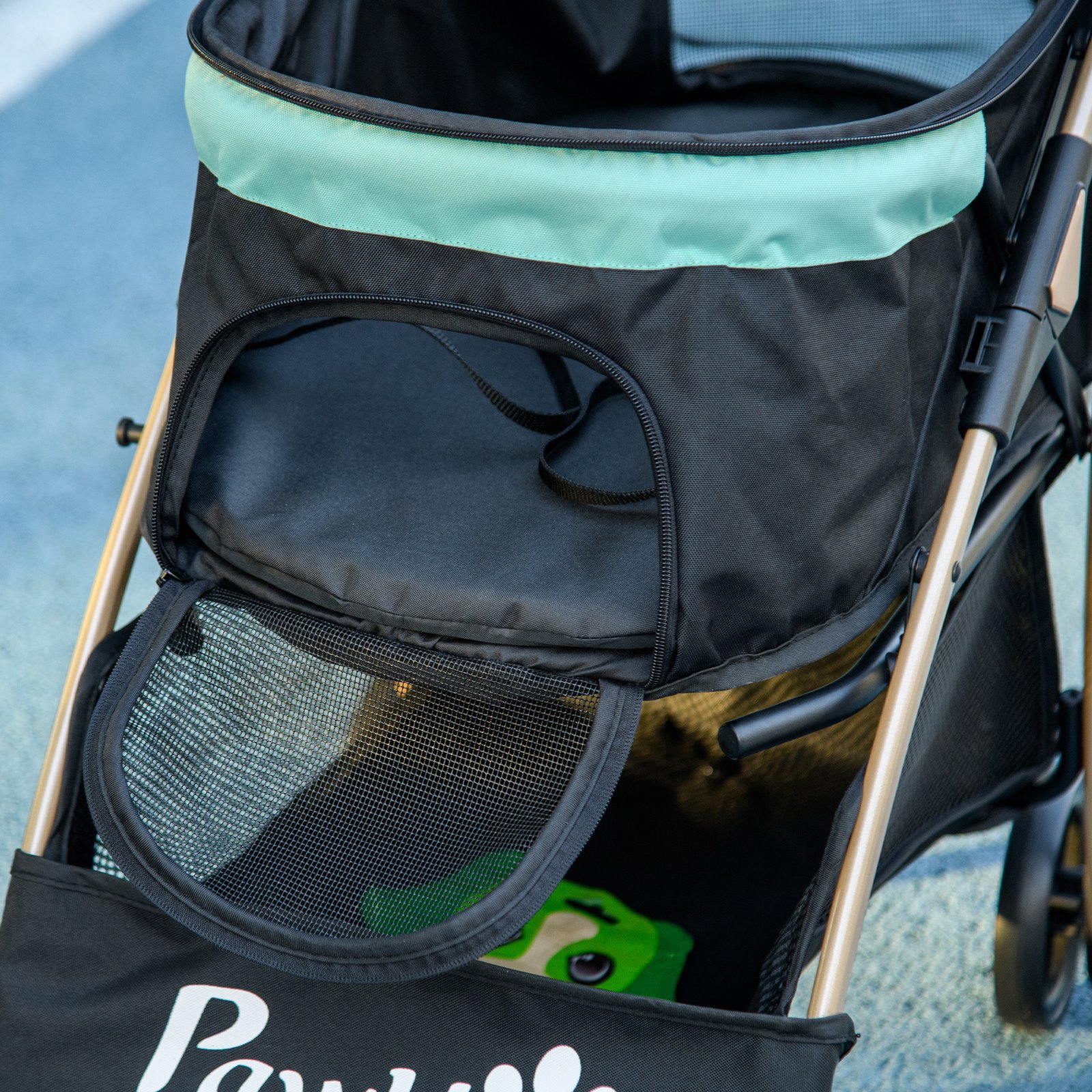Pet Stroller for Small and Miniature Dogs, with Rain Cover - Green - Image 8