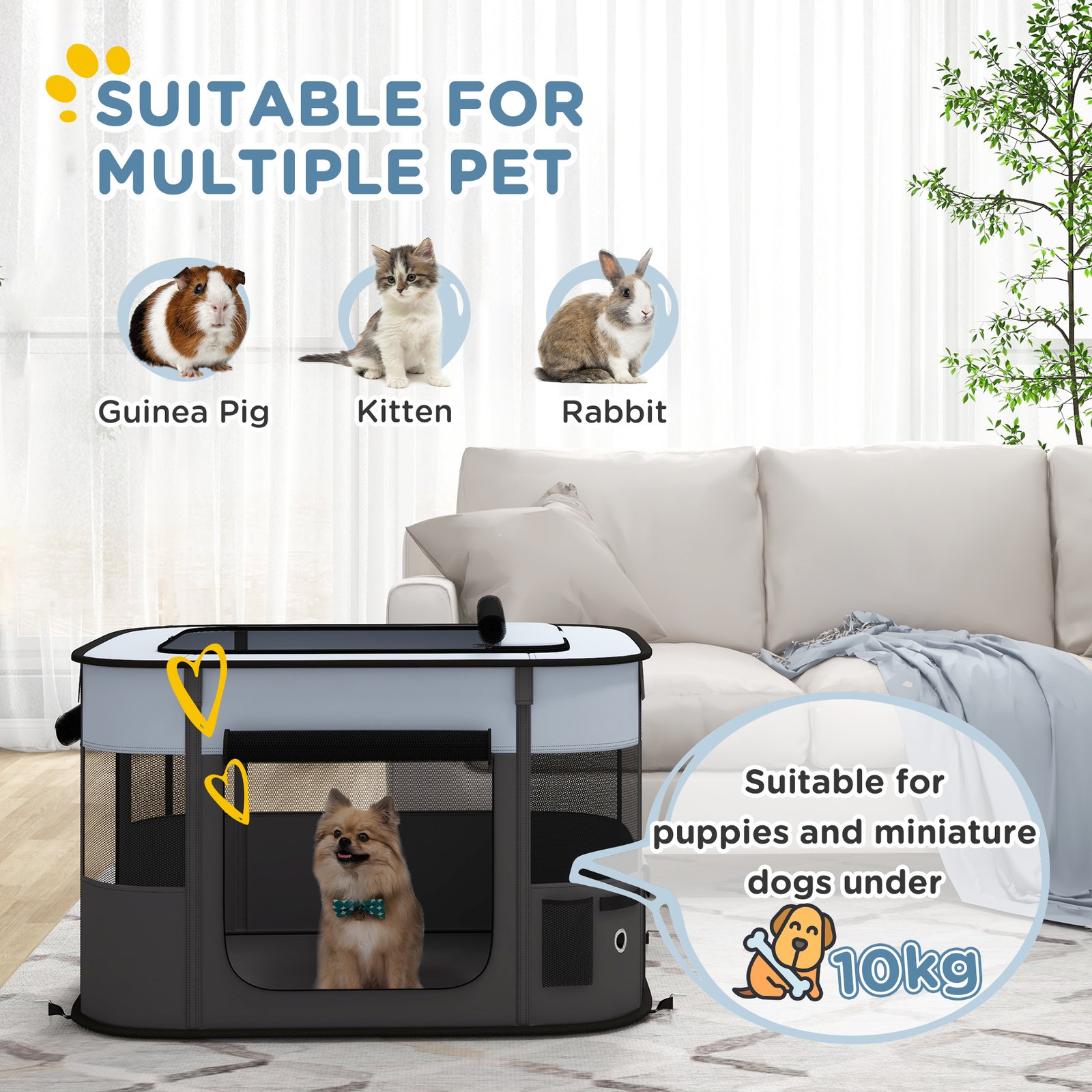 Foldable Dog Pen with Storage Bag for Indoor/Outdoor Use - Grey