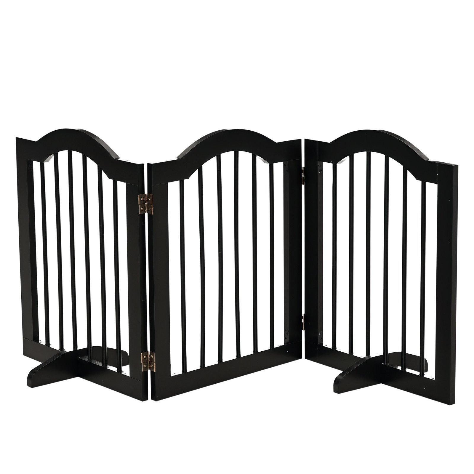 Freestanding Dog Gate Wooden Stair Gate for Dogs with Support Feet Foldable Pet Fence Safety Barrier for the House Doorway Stairs Black
