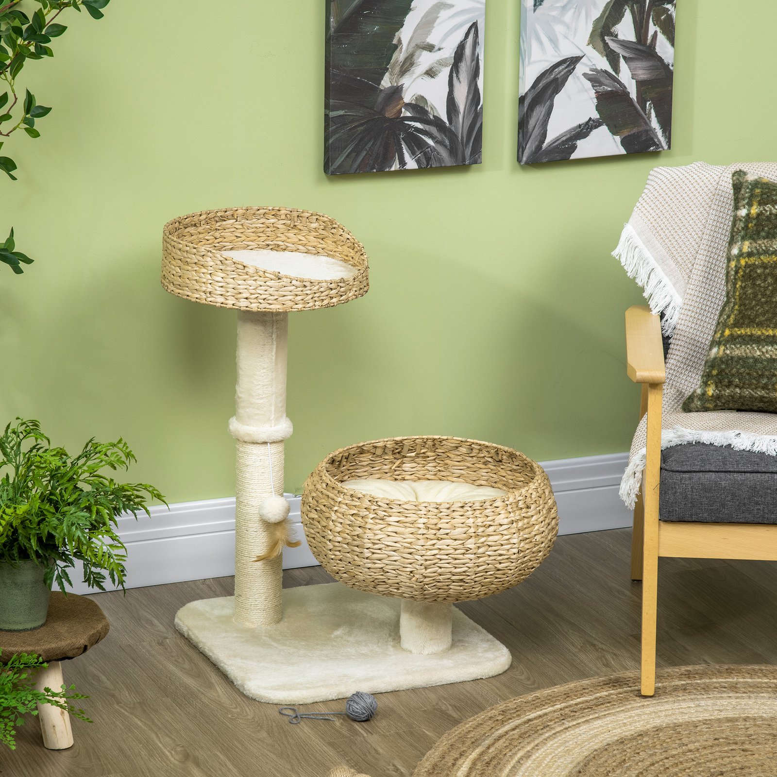 72cm Cat Tree Kitten Tower, with Sisal Scratching Post, Two Beds, Toy Ball - Image 7