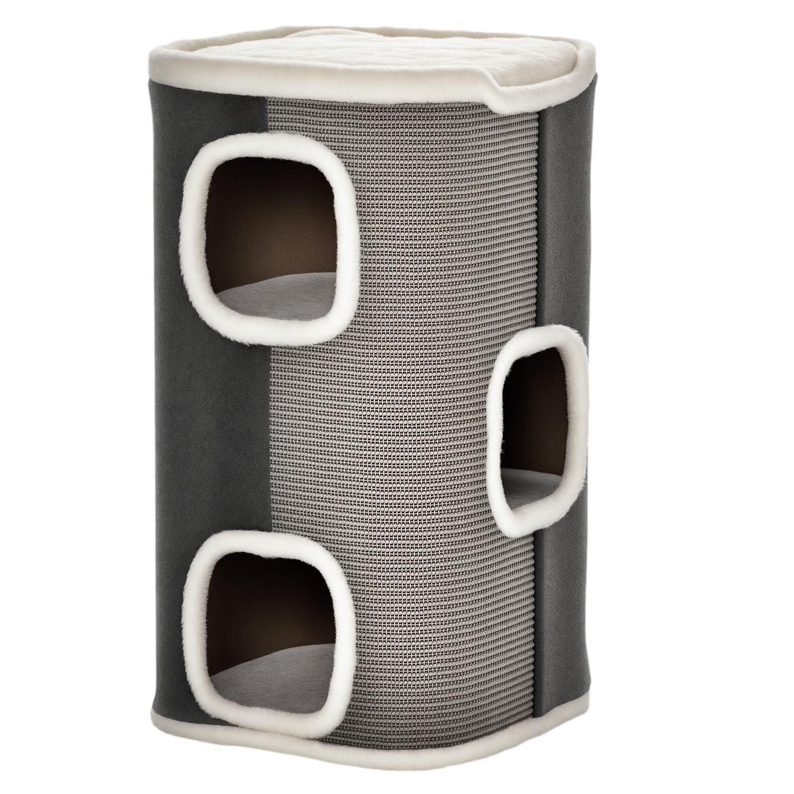 Cat Barrel Scratching Post Cat Tree for Indoor Cats Kitten Climbing Frame Pet Play Tower Soft Plush & Lamb Fleece Grey