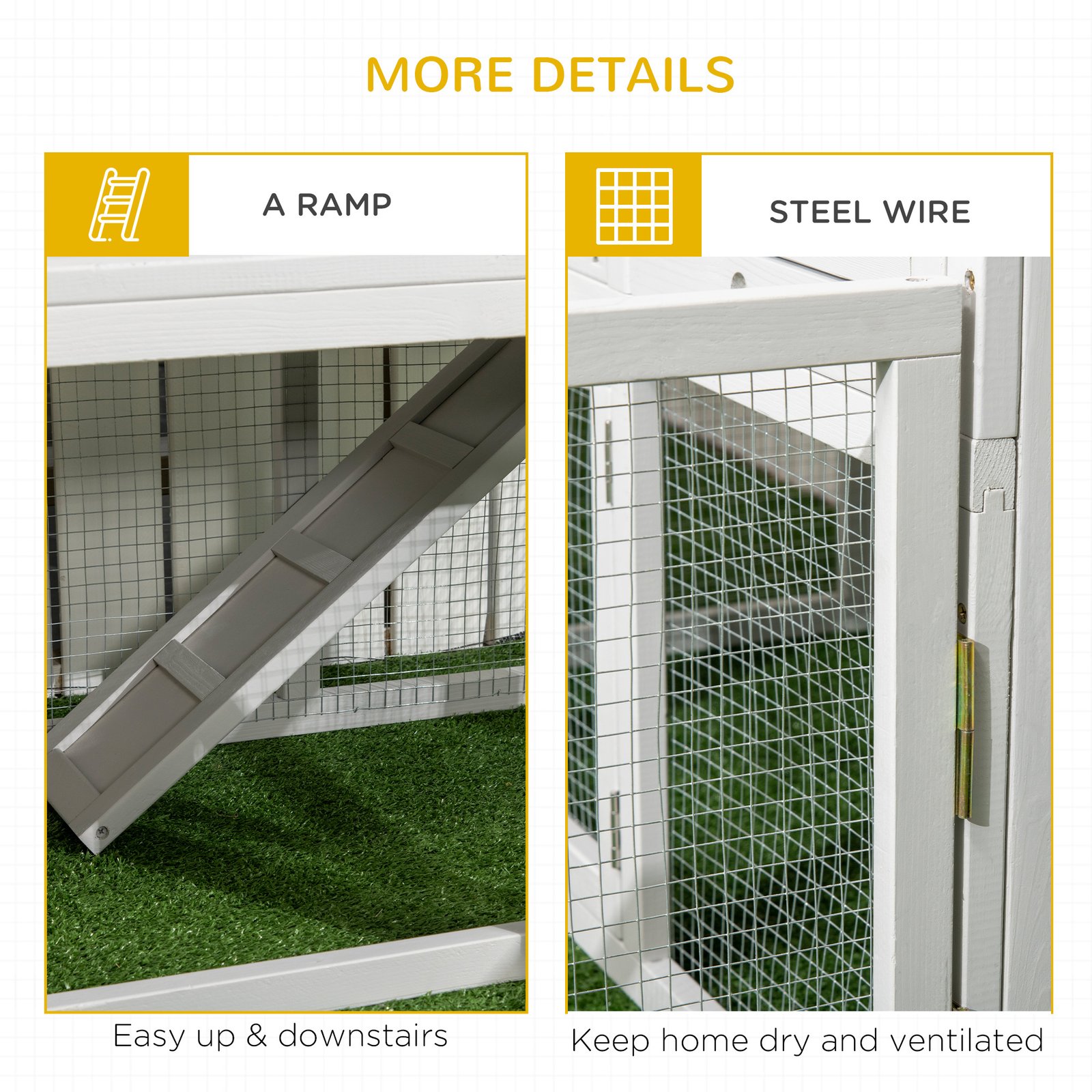 Indoor Rabbit Hutch, Guinea Pig Cage, with Slide-Out Tray, Large Fenced Area - Light Grey - Image 7