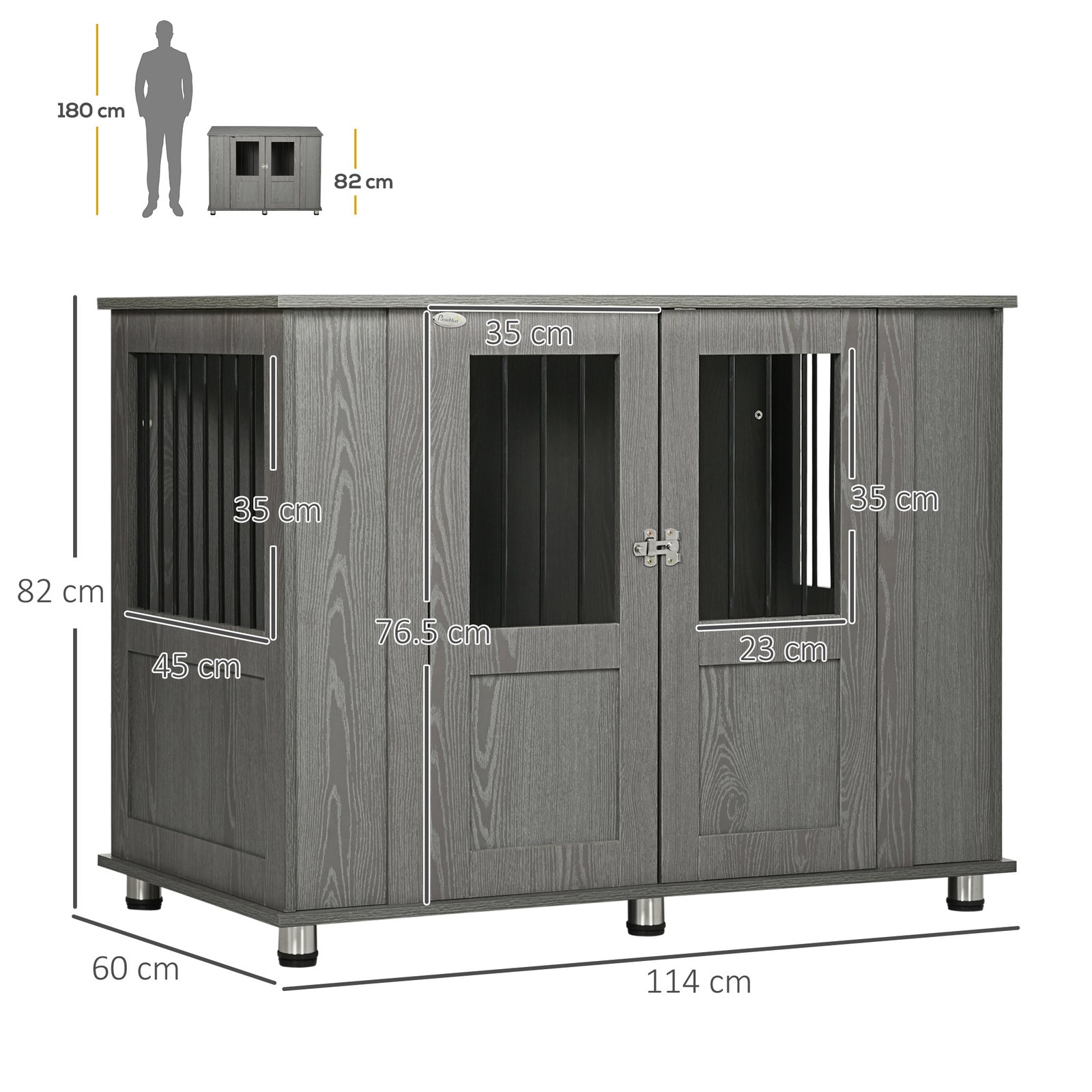 Dog Crate Table for Medium and Large Dogs with Magnetic Door for Indoor Use, 114 x 60 x 82 cm, Grey - Image 3