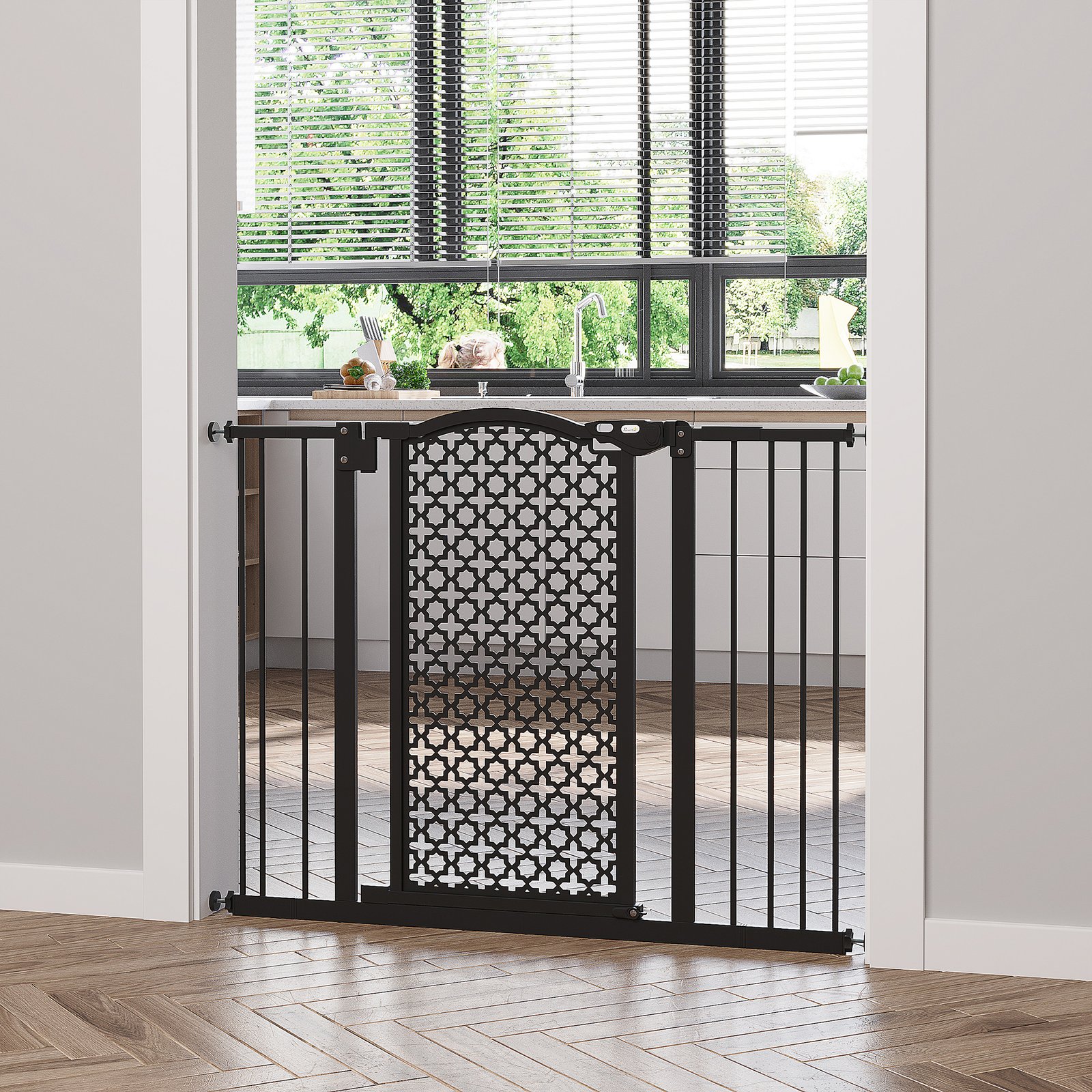 74-105cm Pet Safety Gate Stair Barrier, with Auto Close, Double Locking - Black