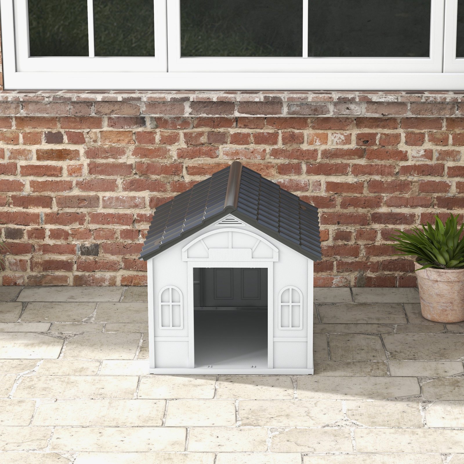 Plastic Weather-Resistant Dog House, for Indoors and Outdoors, Medium Dogs - Grey - Image 8