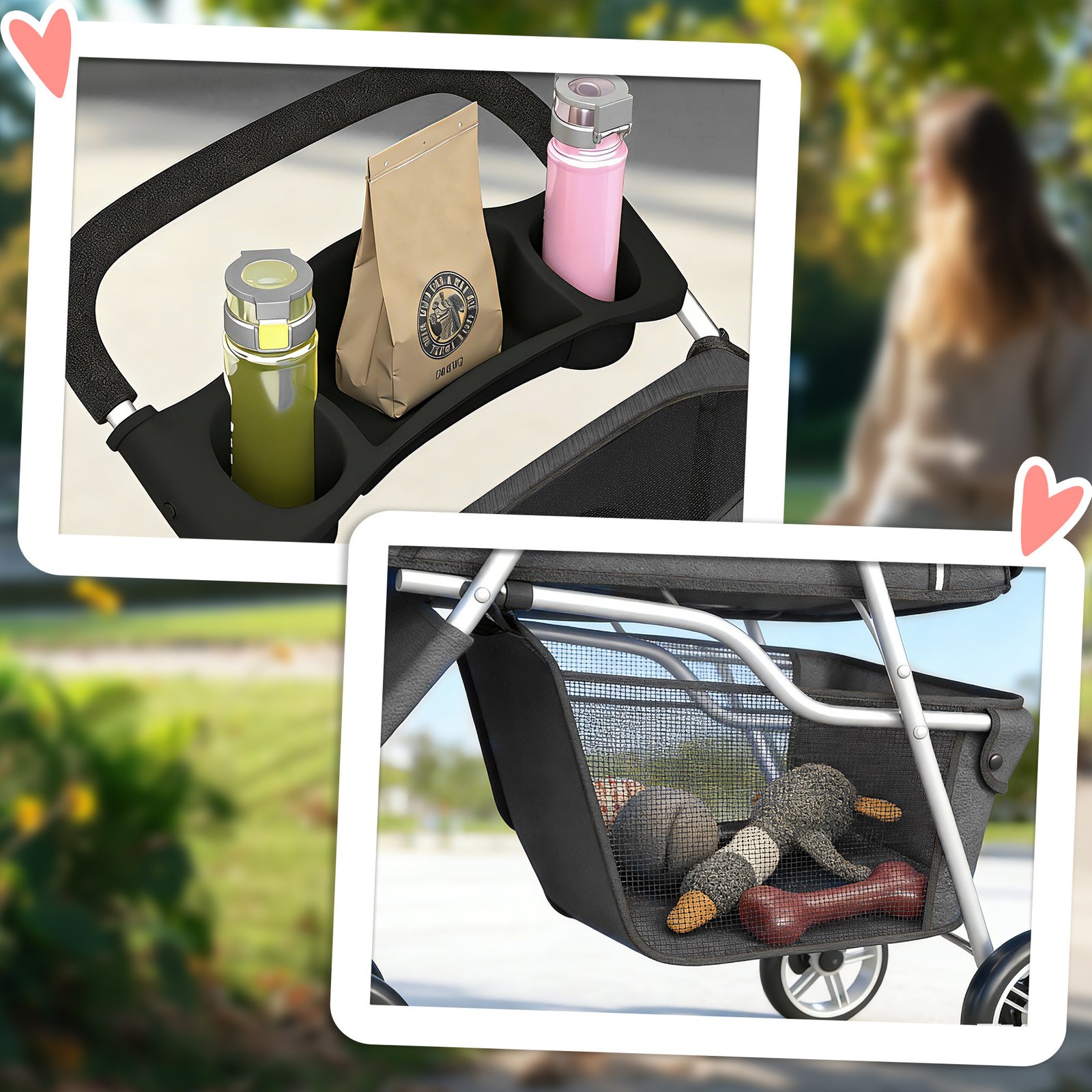 Dog Stroller, 3 Wheels Foldable Pet Stroller with Adjustable Canopy, Storage Basket for Small Mini Breeds, Dark Grey