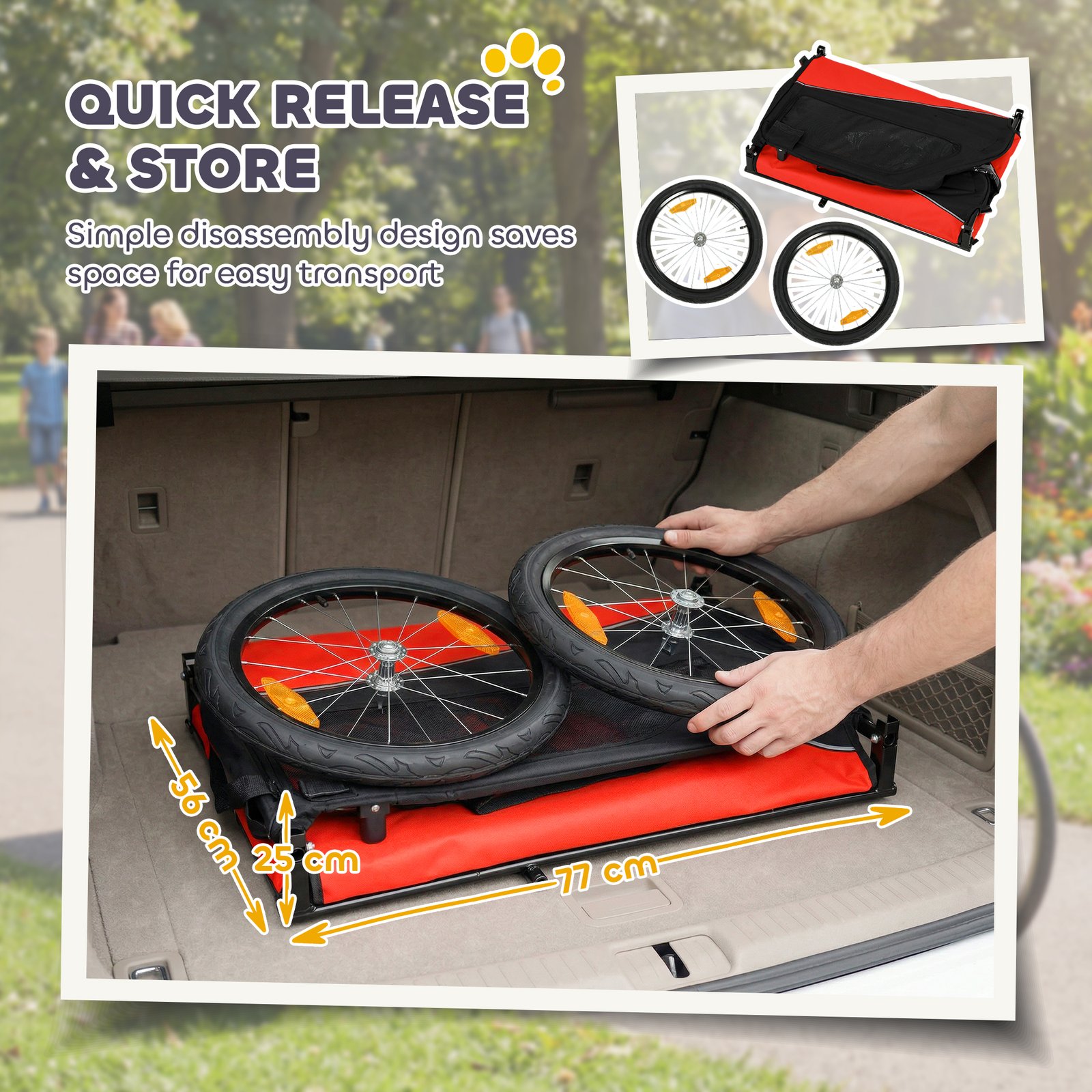 Dog Bike Trailer, Dog Cart Bicycle Carrier for Small and Medium Pets with 20" Inflatable Rubber Wheels, Red