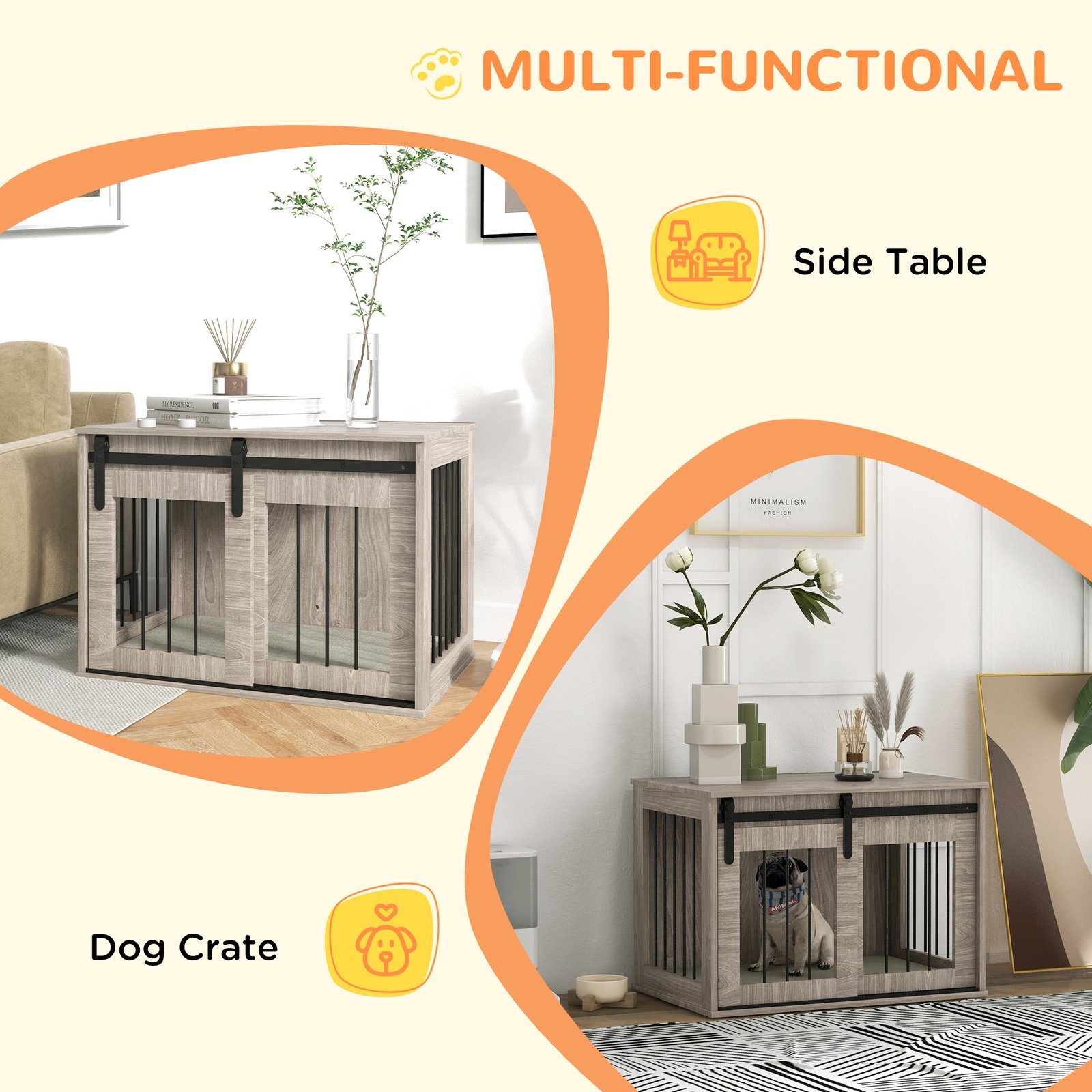Dog Crate Furniture with Removable Cushion for Medium Dogs, 80 x 54 x 57cm - Brown
